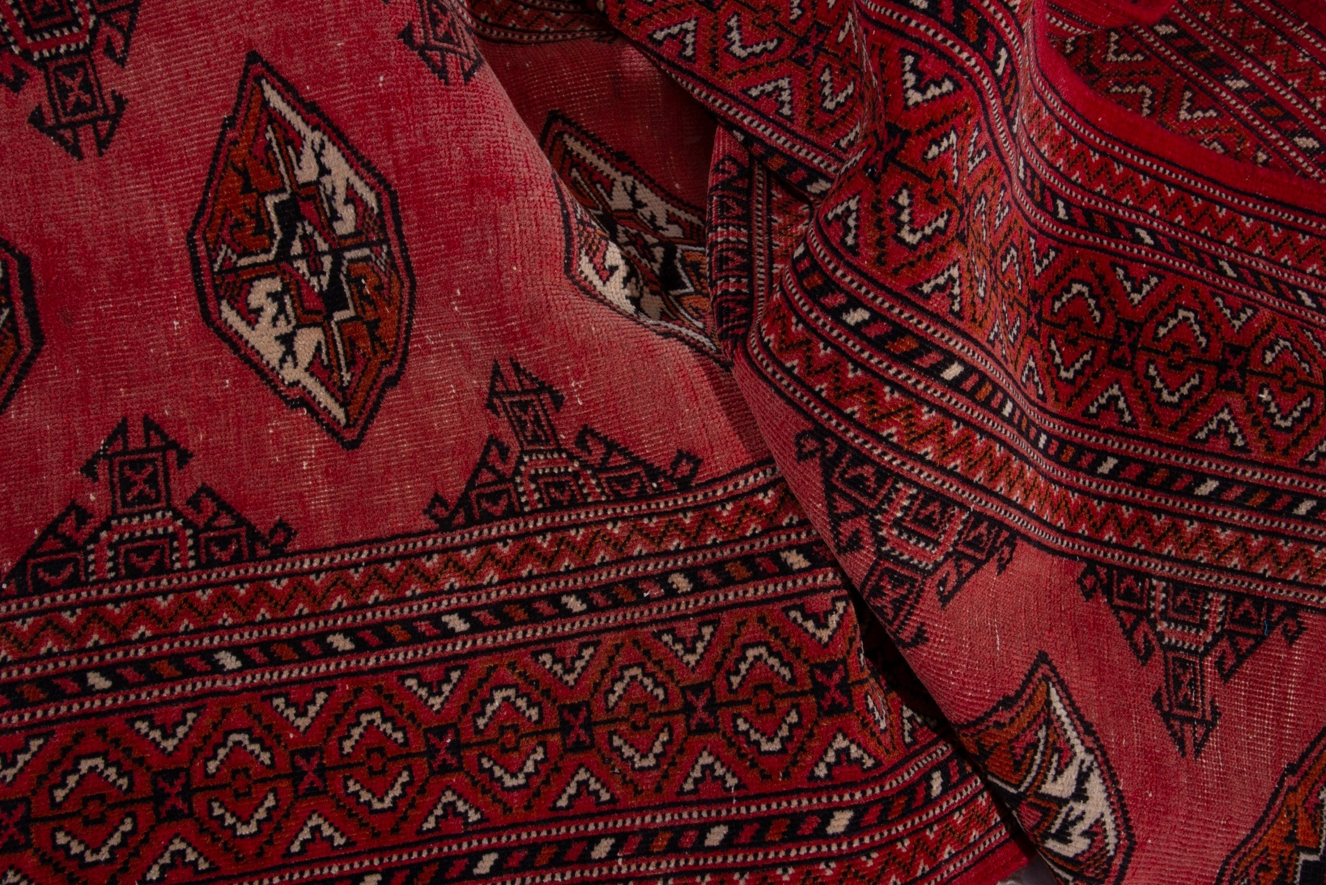 Persian Torkaman runner rug in deep red and cream, view 16 of 17