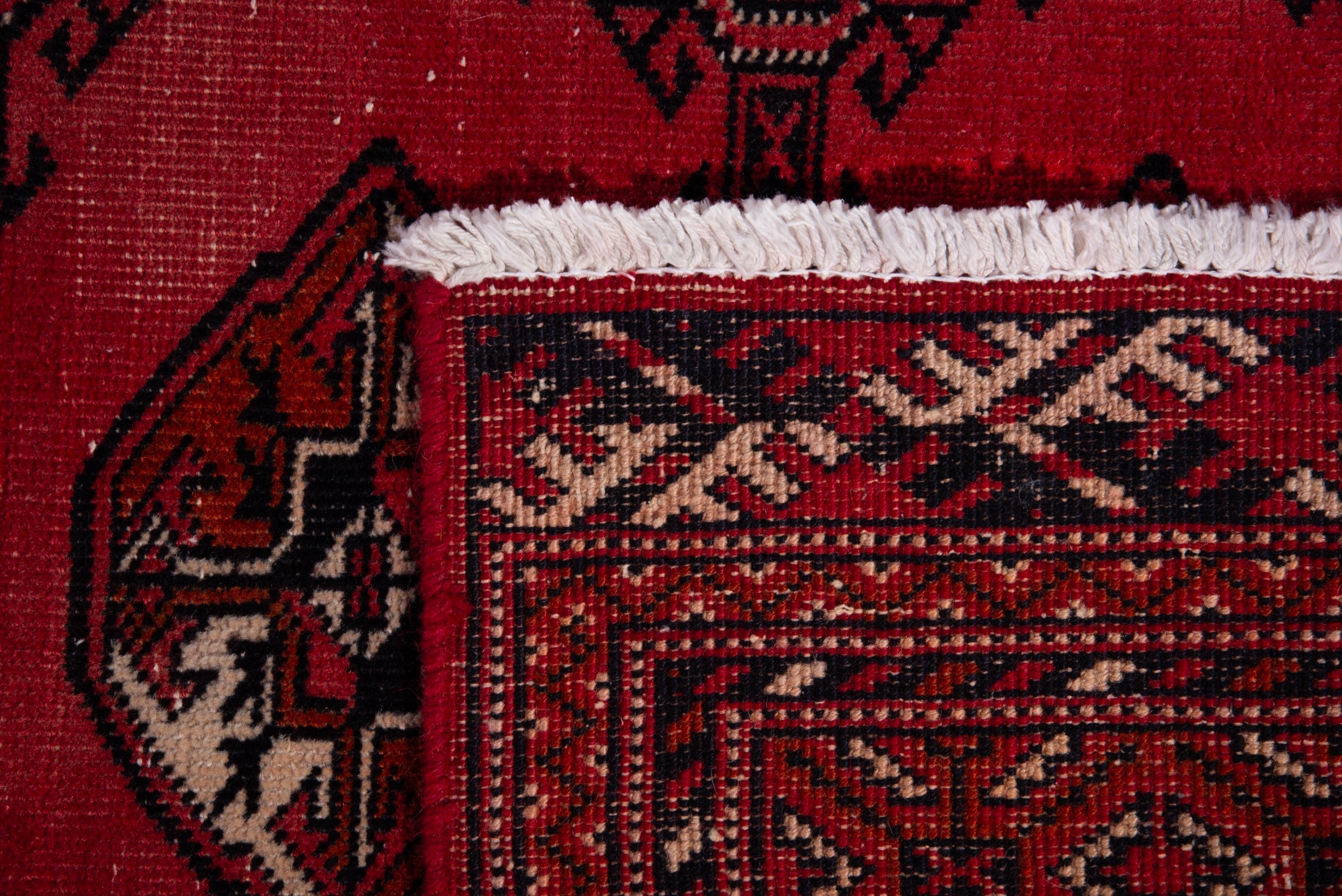 Persian Torkaman runner rug in deep red and cream, view 17 of 17