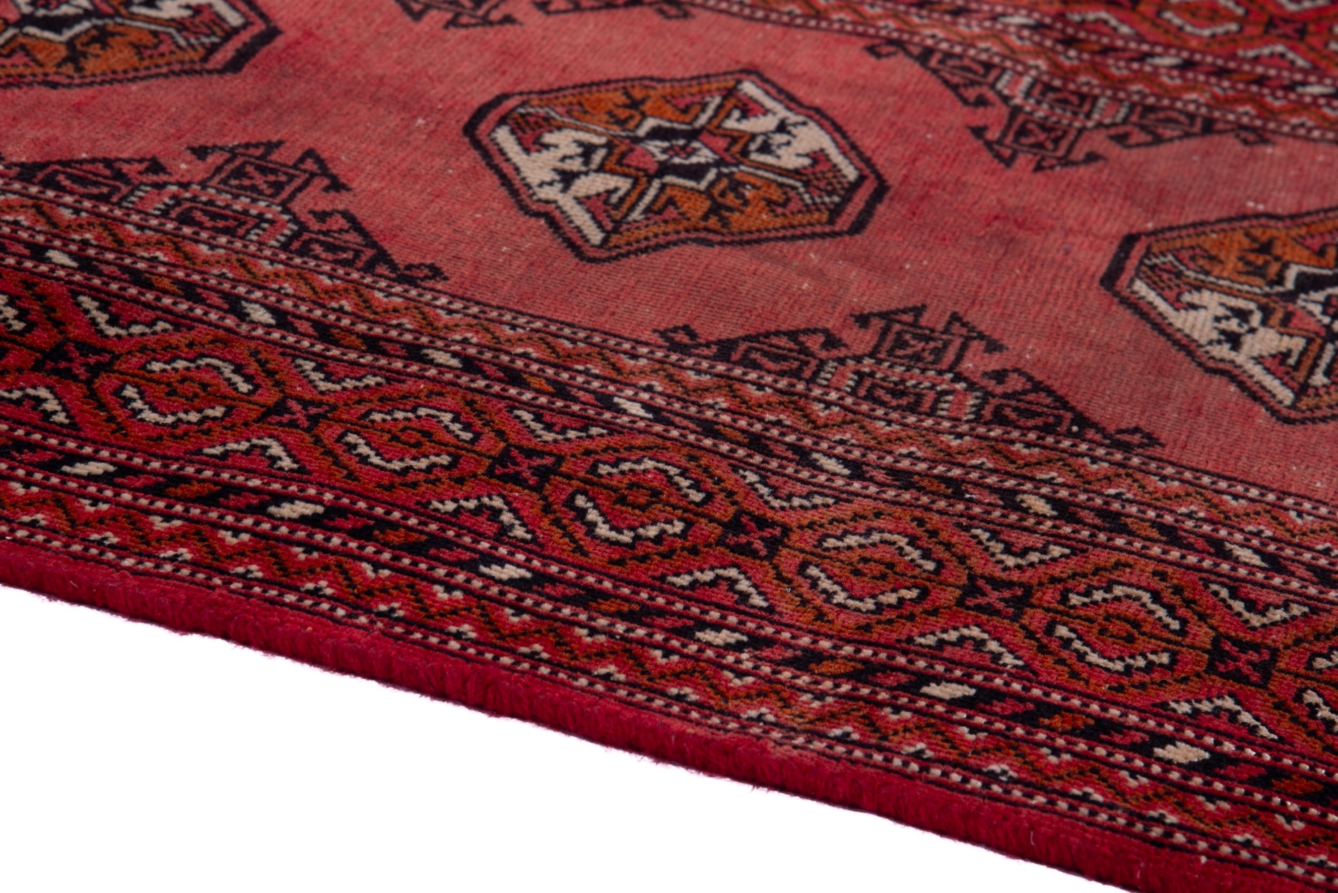 Persian Torkaman runner rug in deep red and cream, view 8 of 17