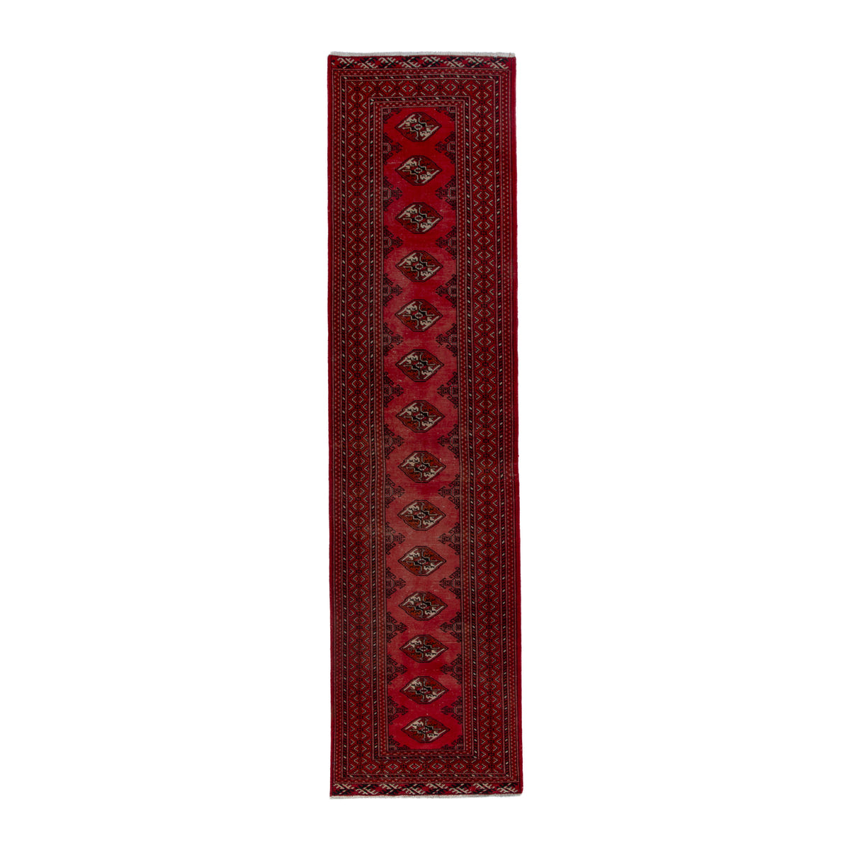 Persian Torkaman runner rug in deep red and cream, 3'1" x 13'