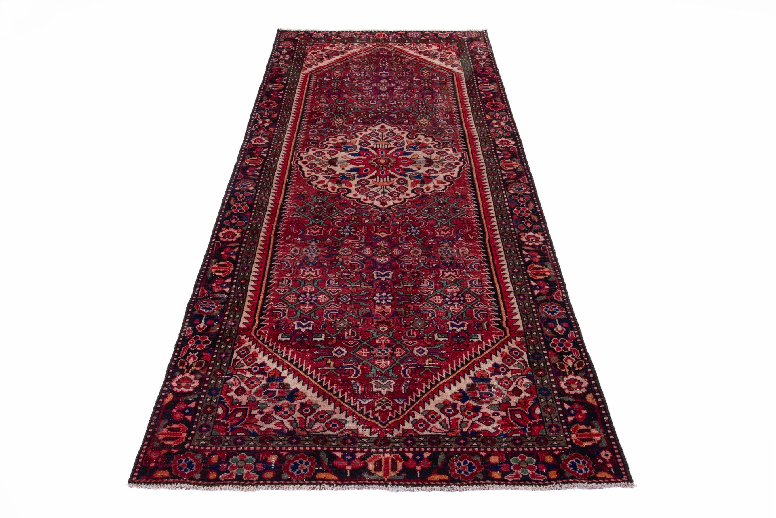 Persian Hamedan area rug in deep red and burgundy, view 3 of 18