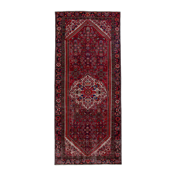 Persian Hamadan runner rug in deep red and burgundy, 4'3" x 10'2"