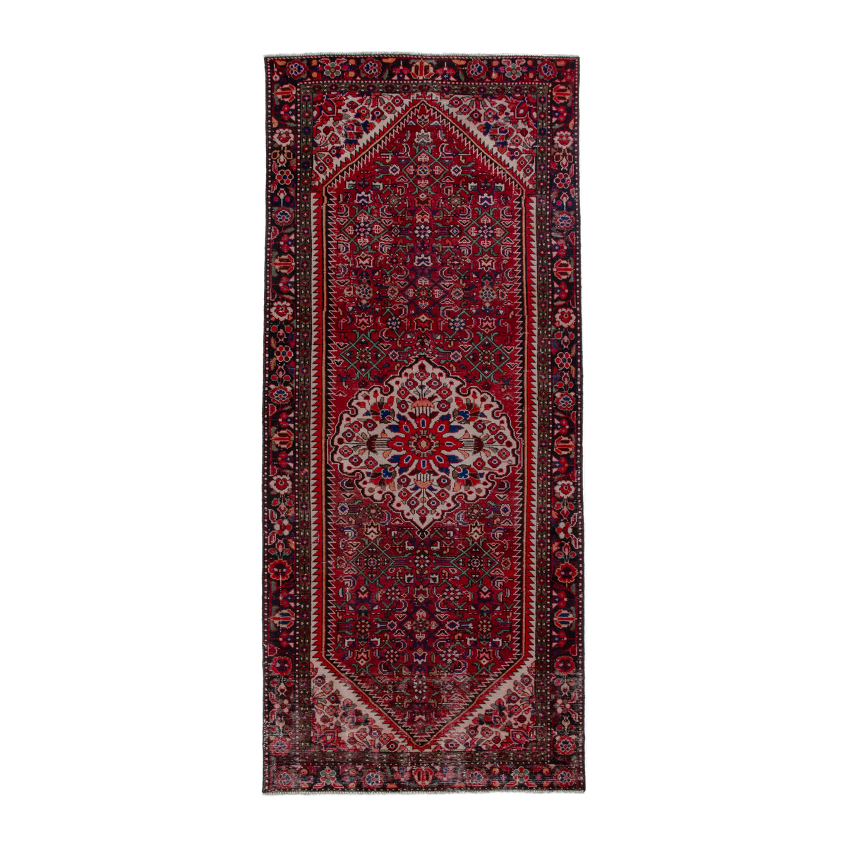 Persian Hamadan runner rug in deep red and burgundy, 4'3" x 10'2"