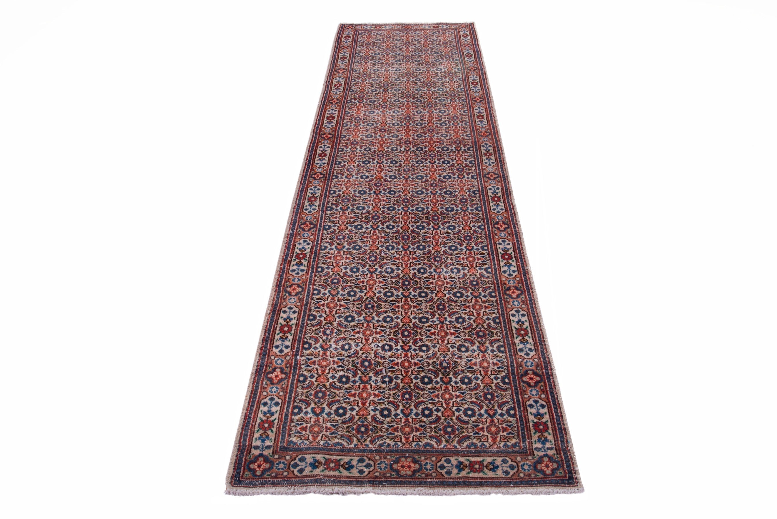 Persian Birjand runner rug in terracotta and cream, view 3 of 18