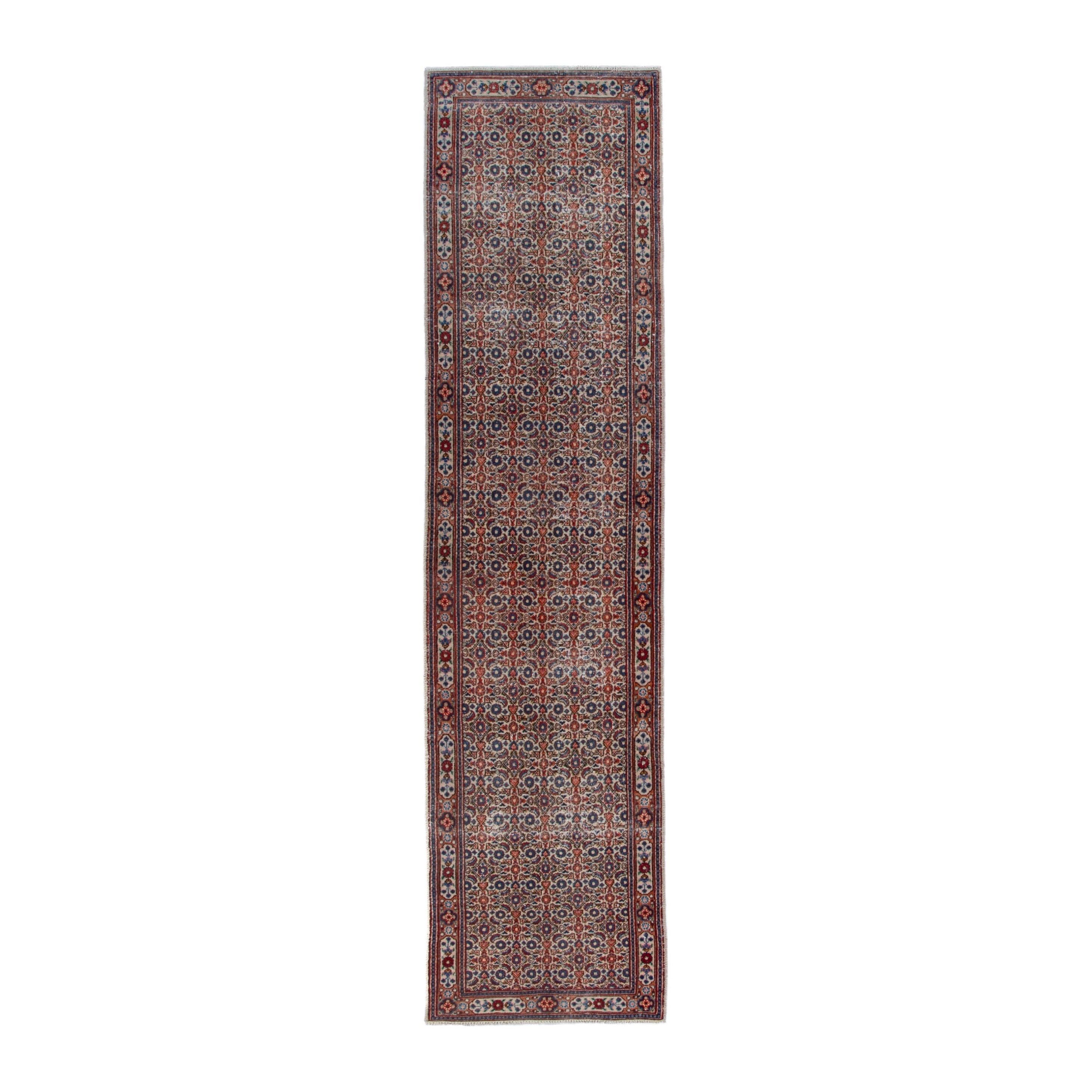 Persian Birjand runner rug in terracotta and cream, 2'6" x 10'6"