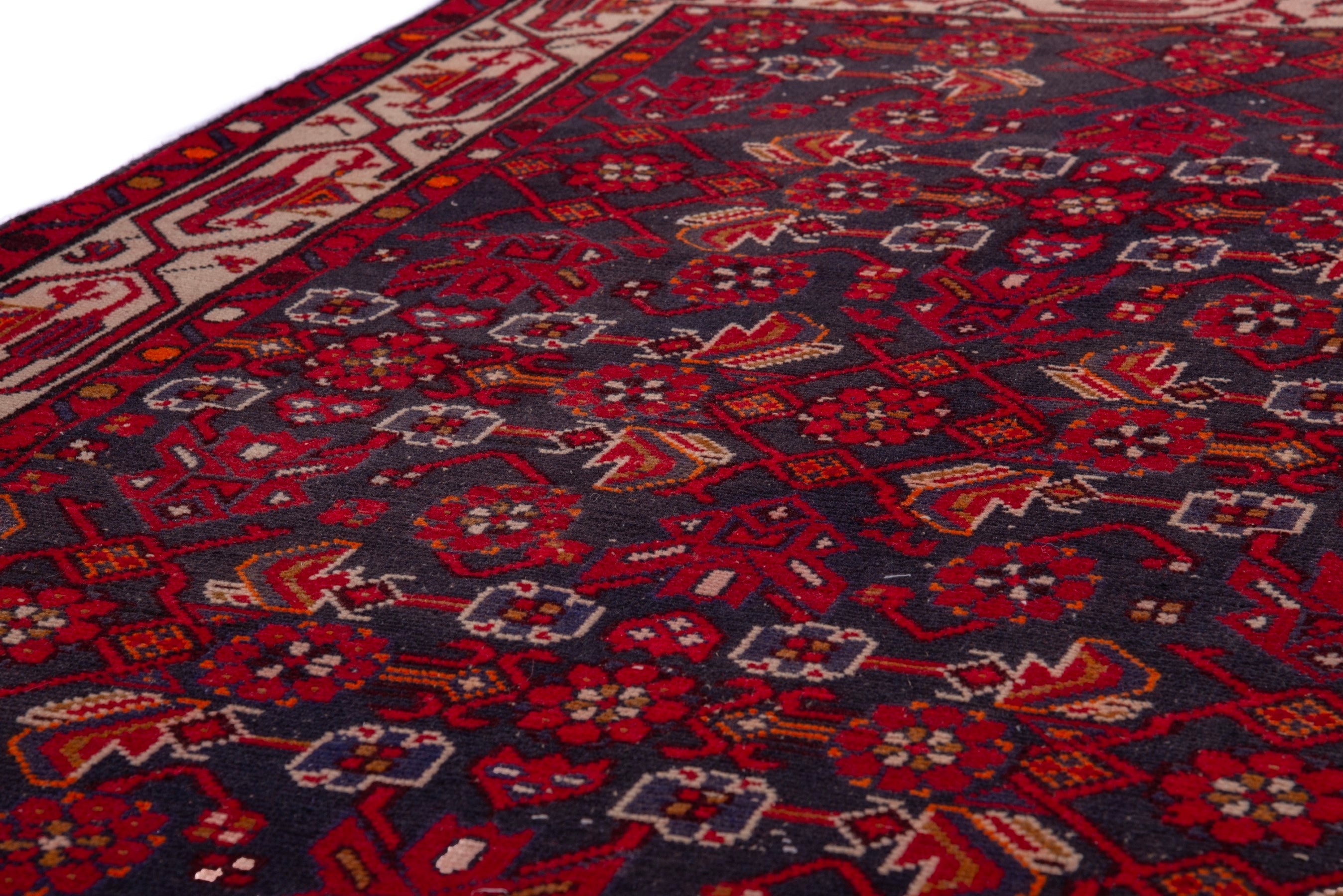 Persian Hamedan runner rug in deep red and muted pink, view 13 of 18