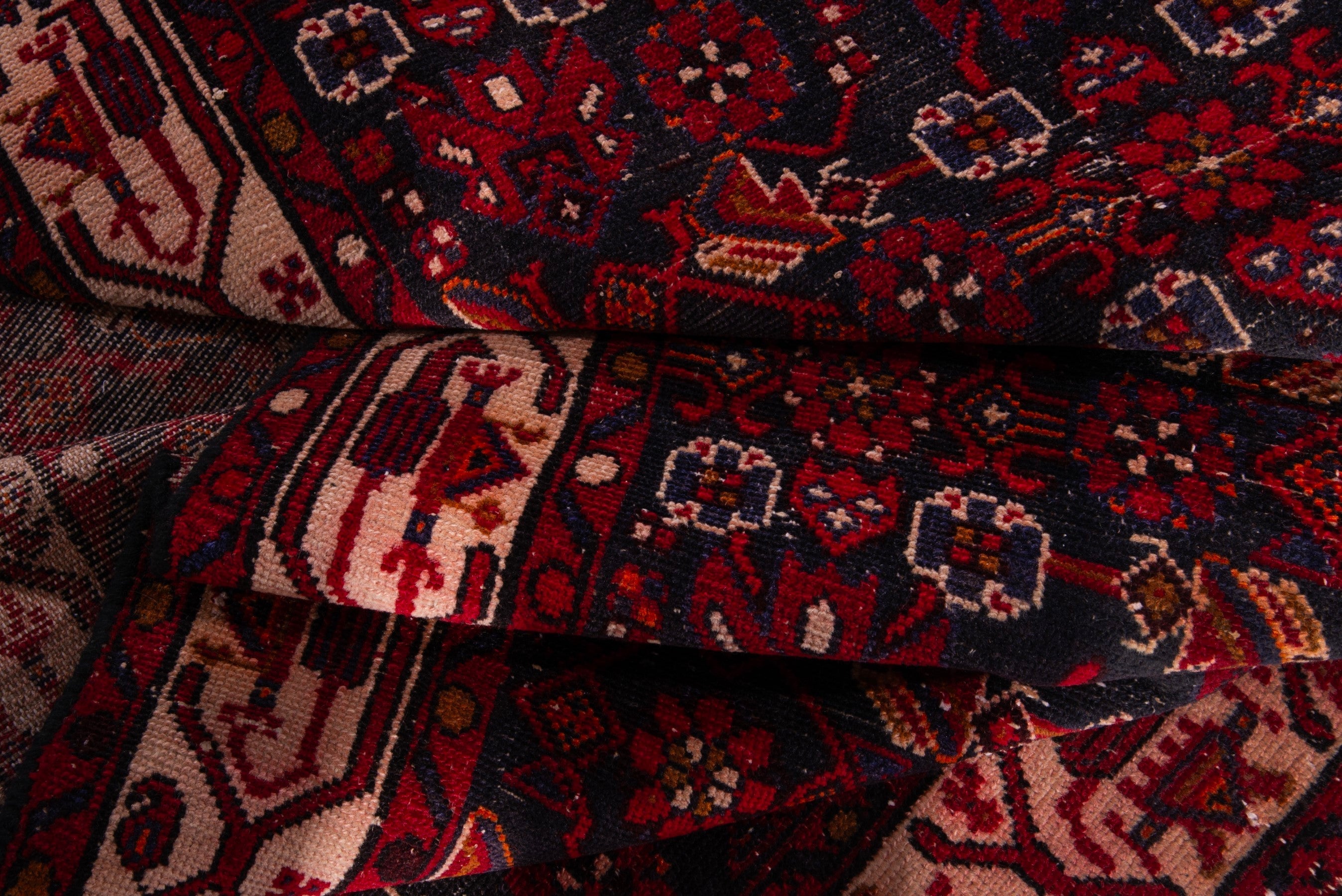 Persian Hamedan runner rug in deep red and muted pink, view 14 of 18