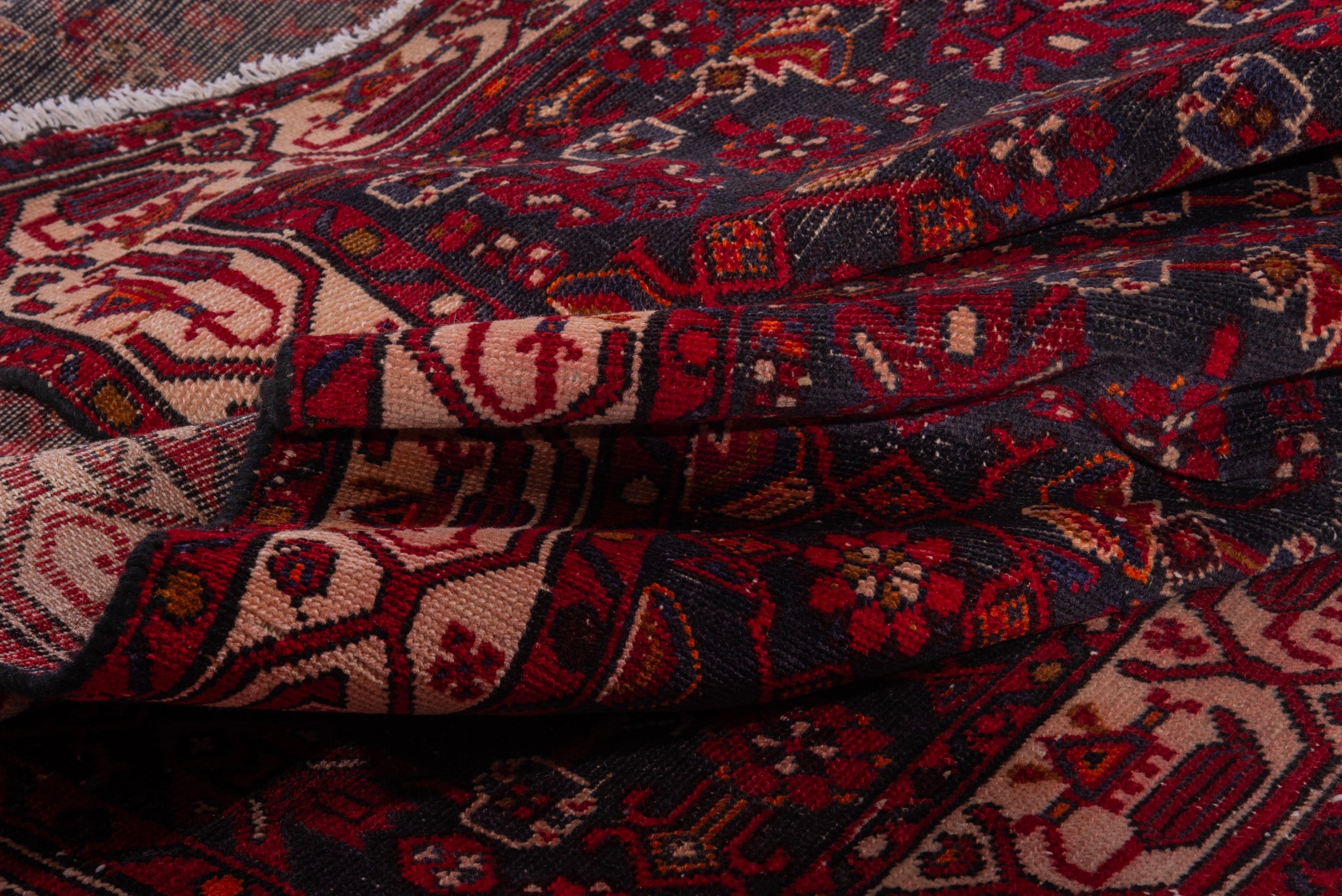Persian Hamedan runner rug in deep red and muted pink, view 15 of 18