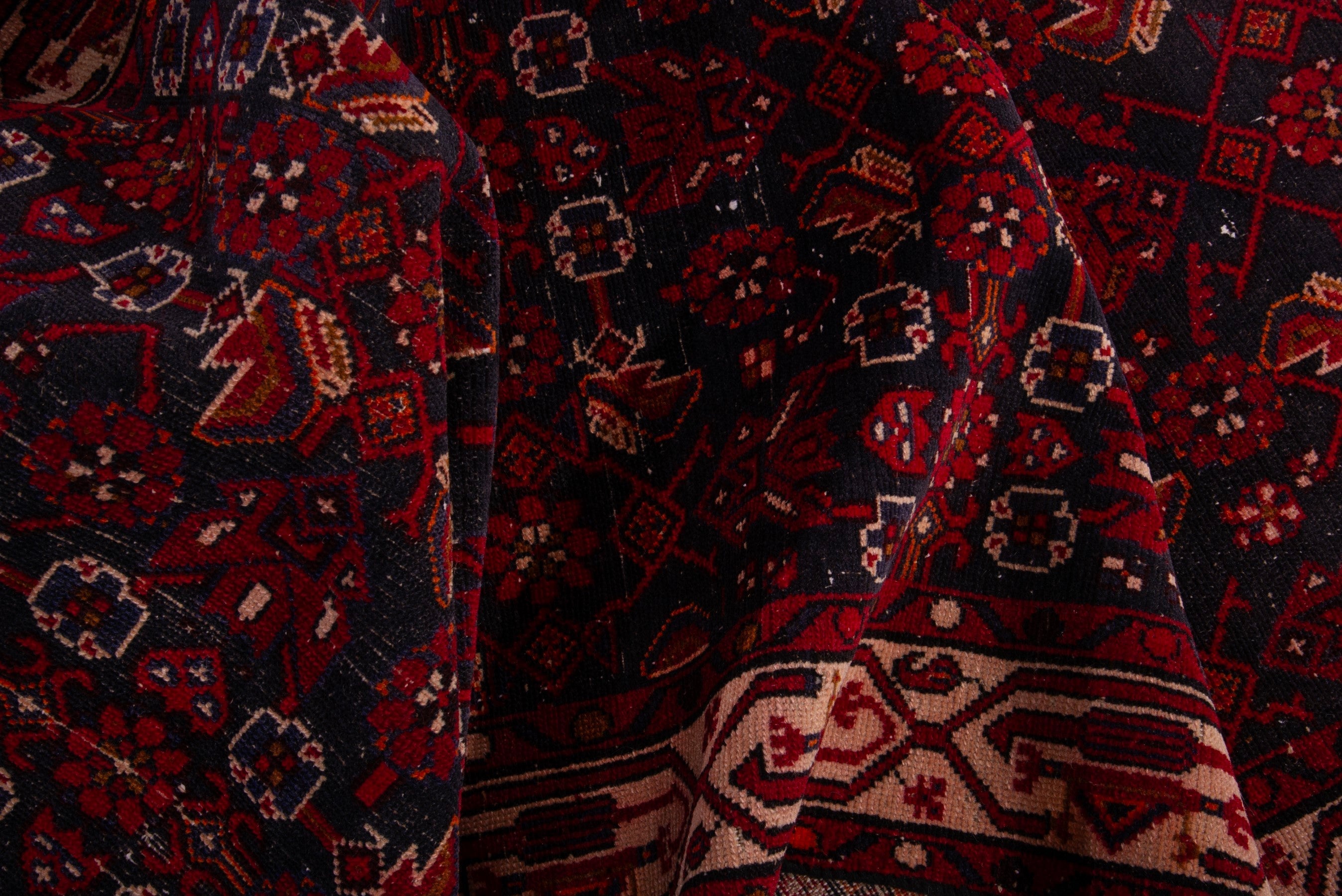 Persian Hamedan runner rug in deep red and muted pink, view 16 of 18