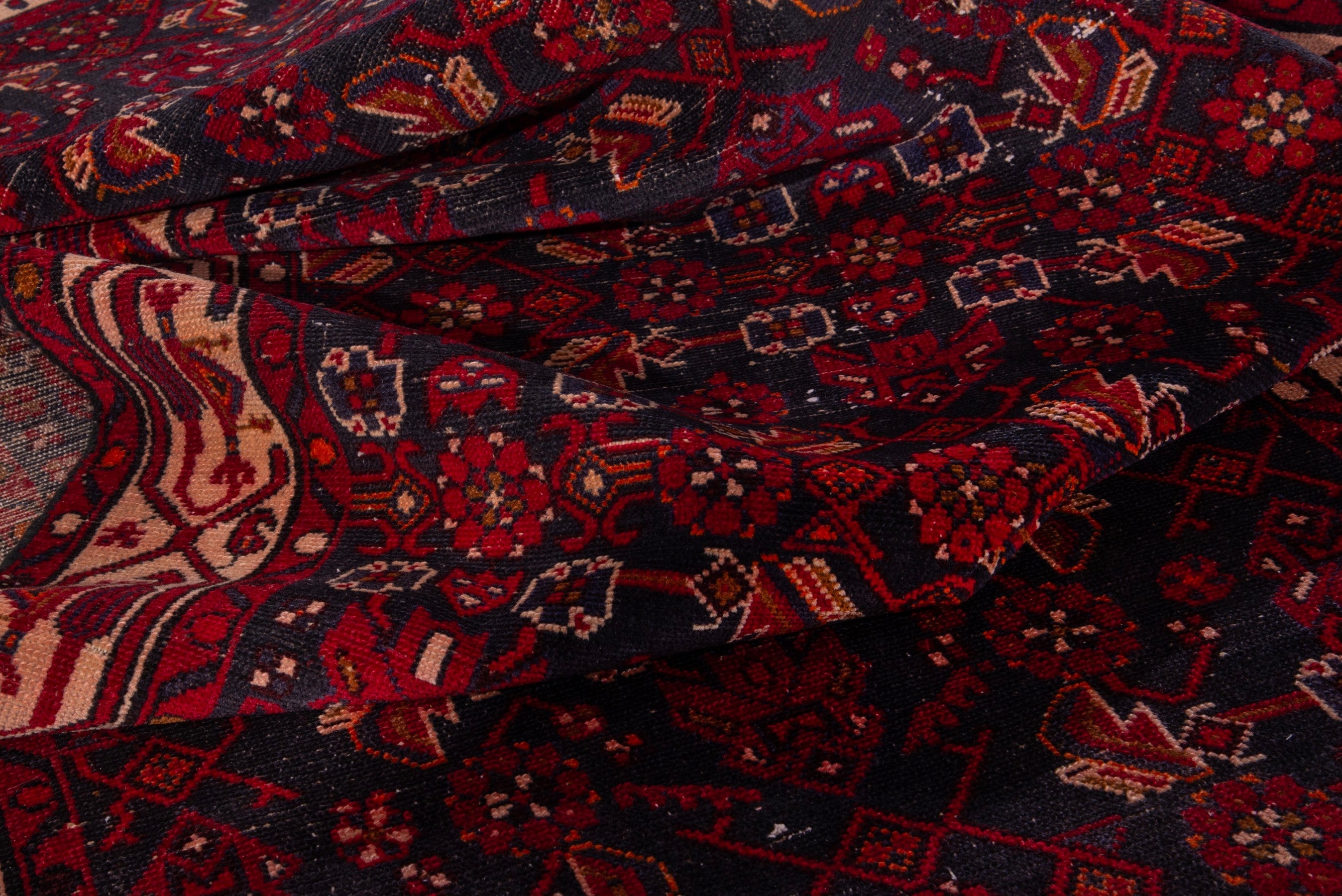 Persian Hamedan runner rug in deep red and muted pink, view 17 of 18