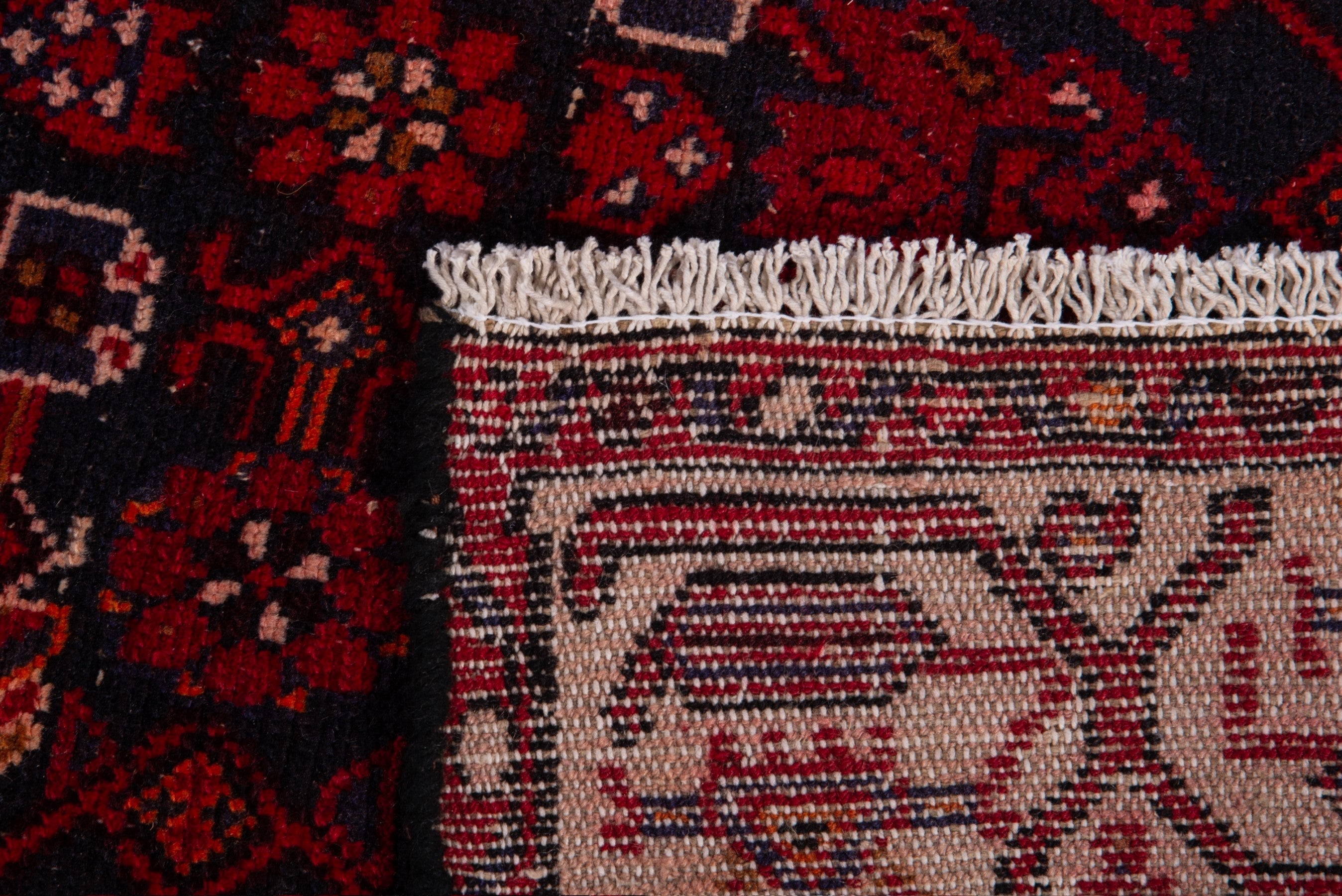 Persian Hamedan runner rug in deep red and muted pink, view 18 of 18