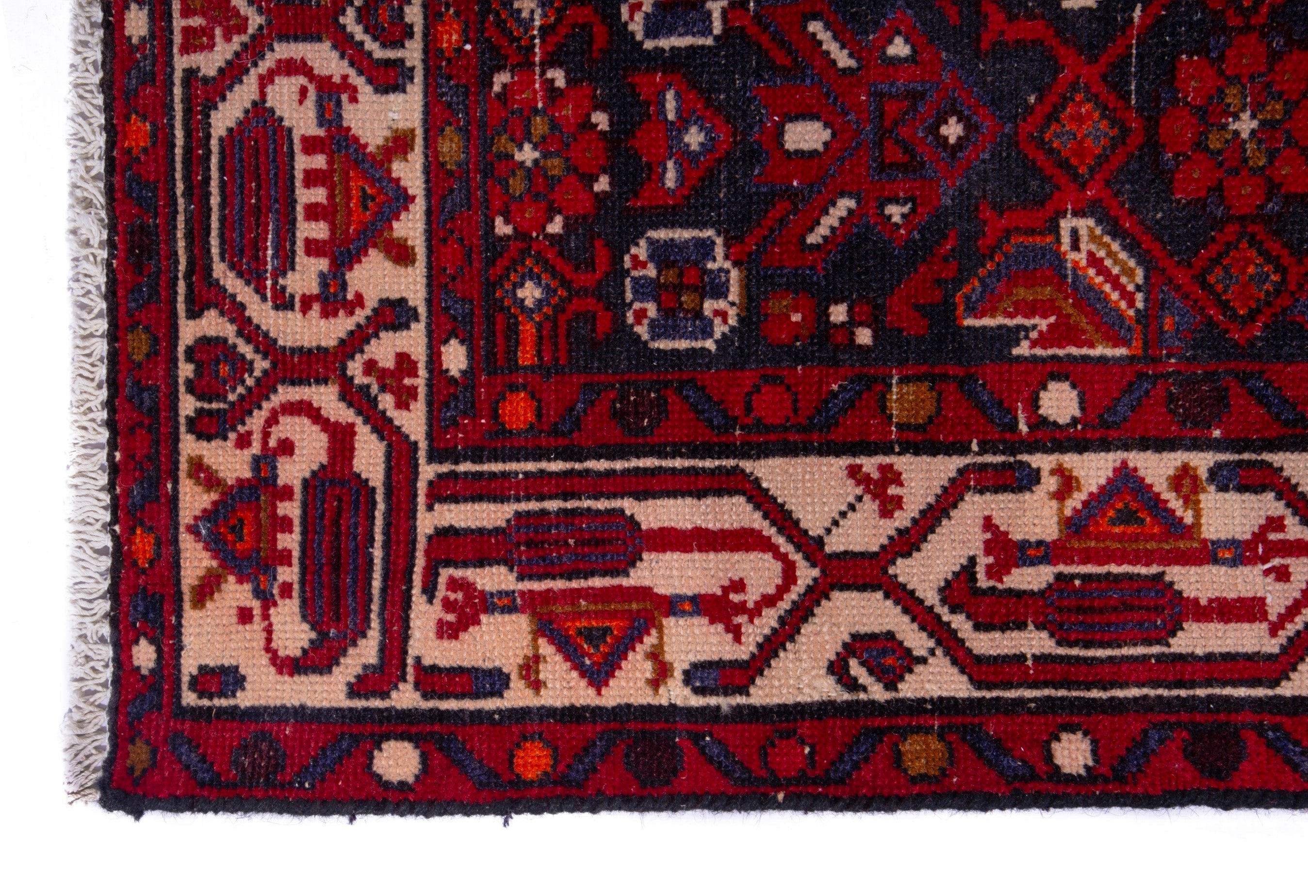 Persian Hamedan runner rug in deep red and muted pink, view 5 of 18