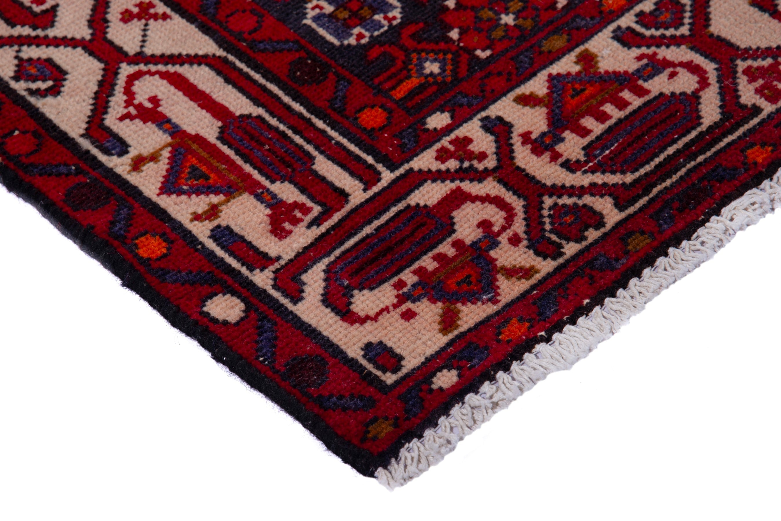 Persian Hamedan runner rug in deep red and muted pink, view 4 of 18