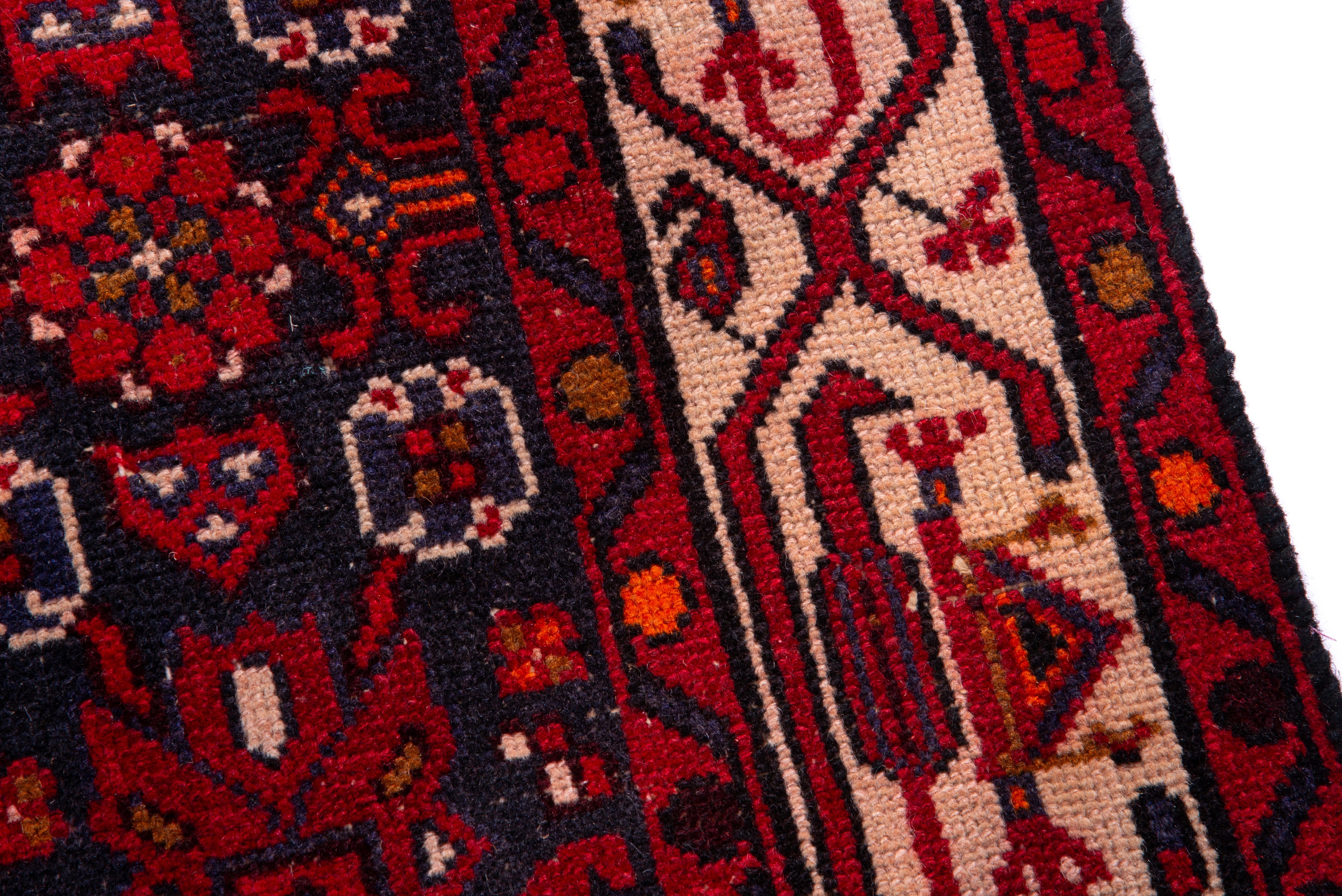 Persian Hamedan runner rug in deep red and muted pink, view 7 of 18
