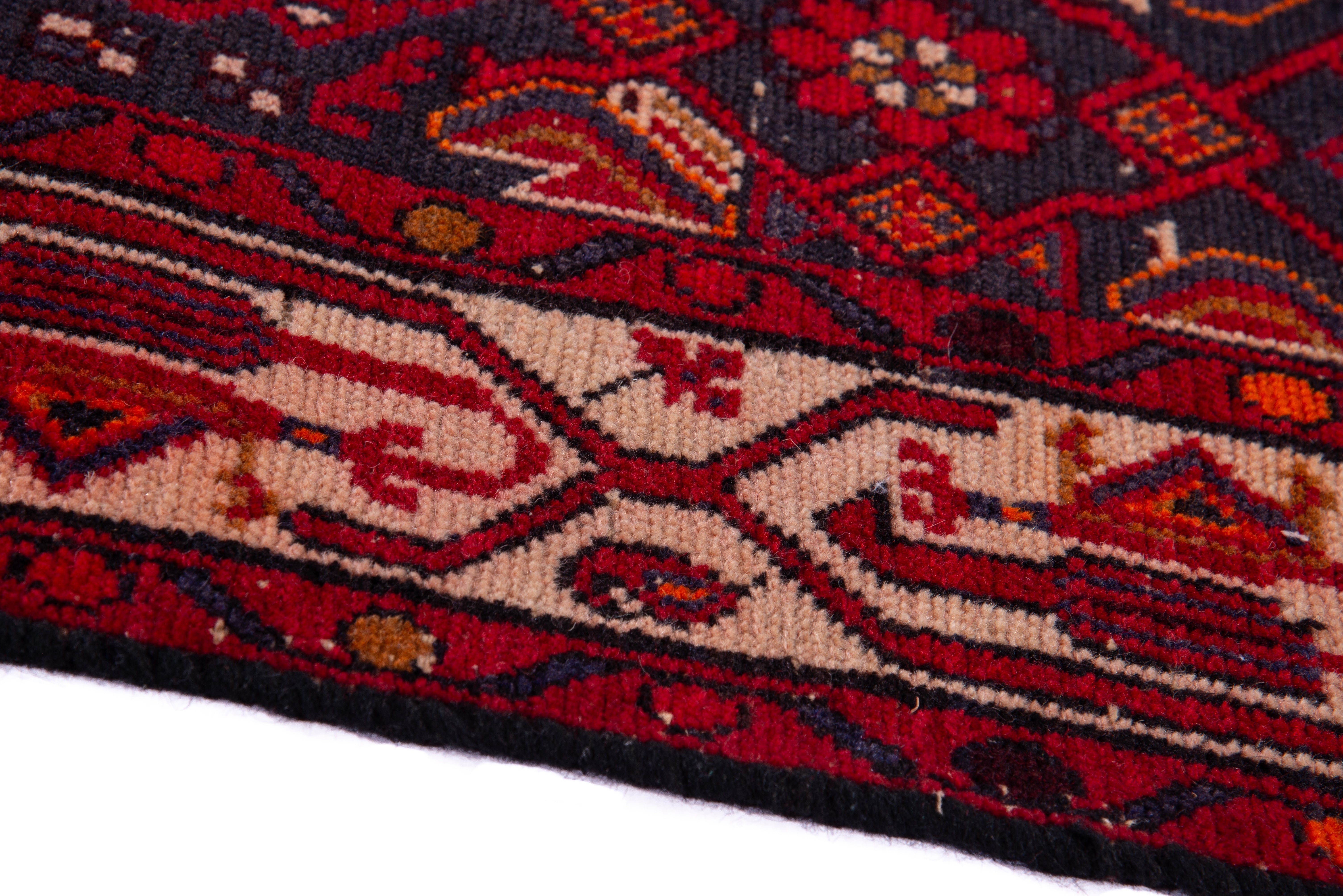 Persian Hamedan runner rug in deep red and muted pink, view 8 of 18