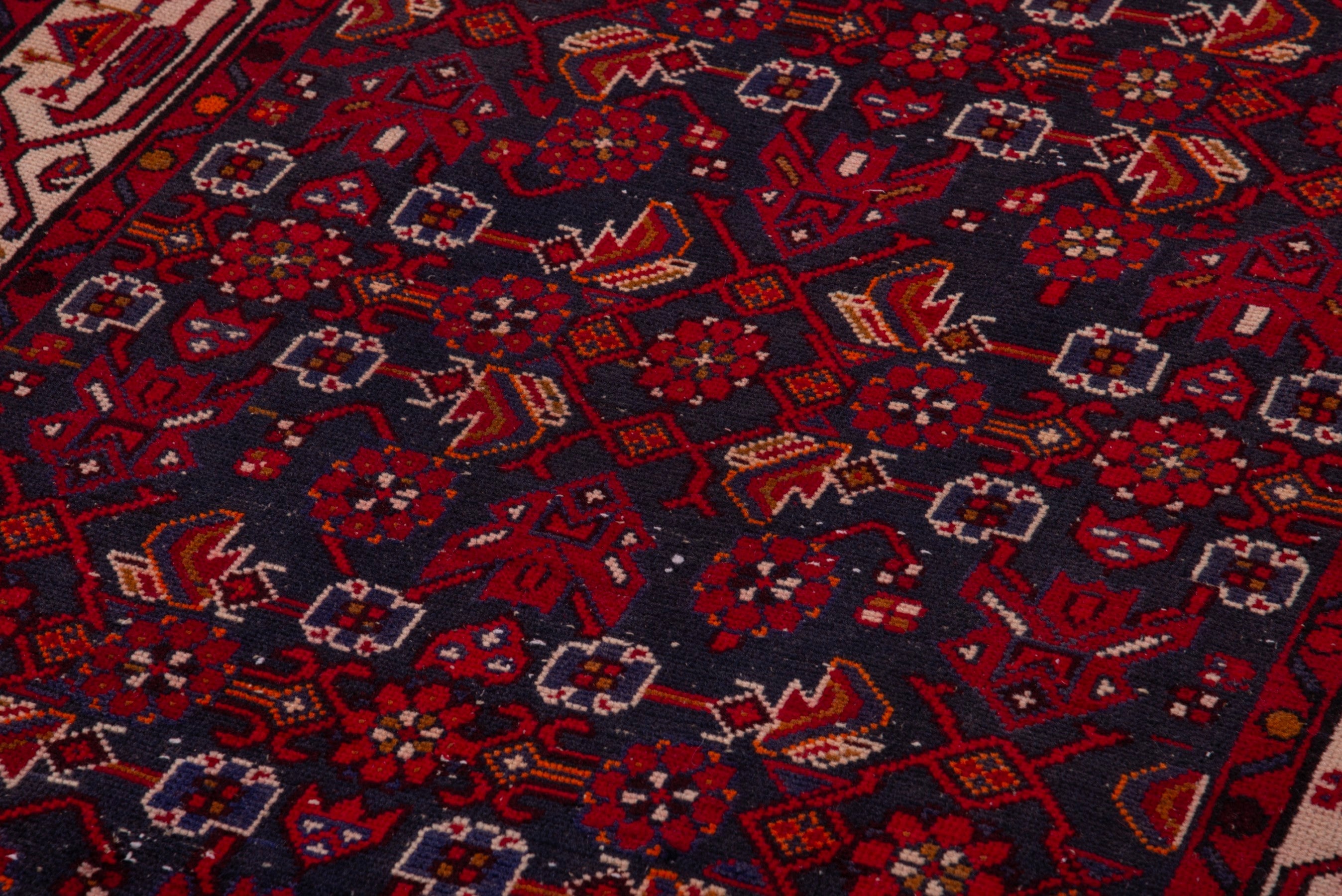 Persian Hamedan runner rug in deep red and muted pink, view 9 of 18