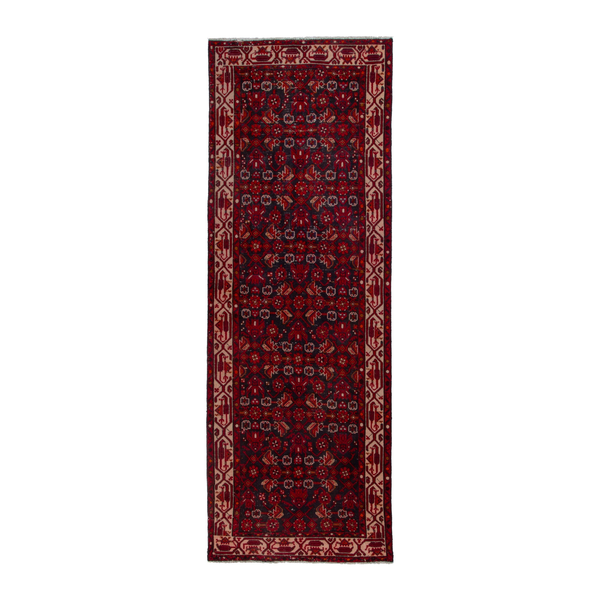 Persian Hamadan runner rug in deep red and muted pink, 3'5" x 9'10"