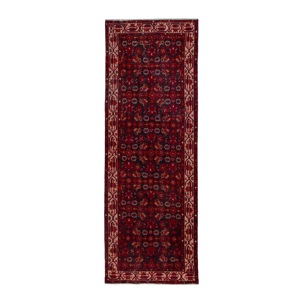 Persian Hamedan runner rug in deep red and muted pink, 3'5" x 9'10"