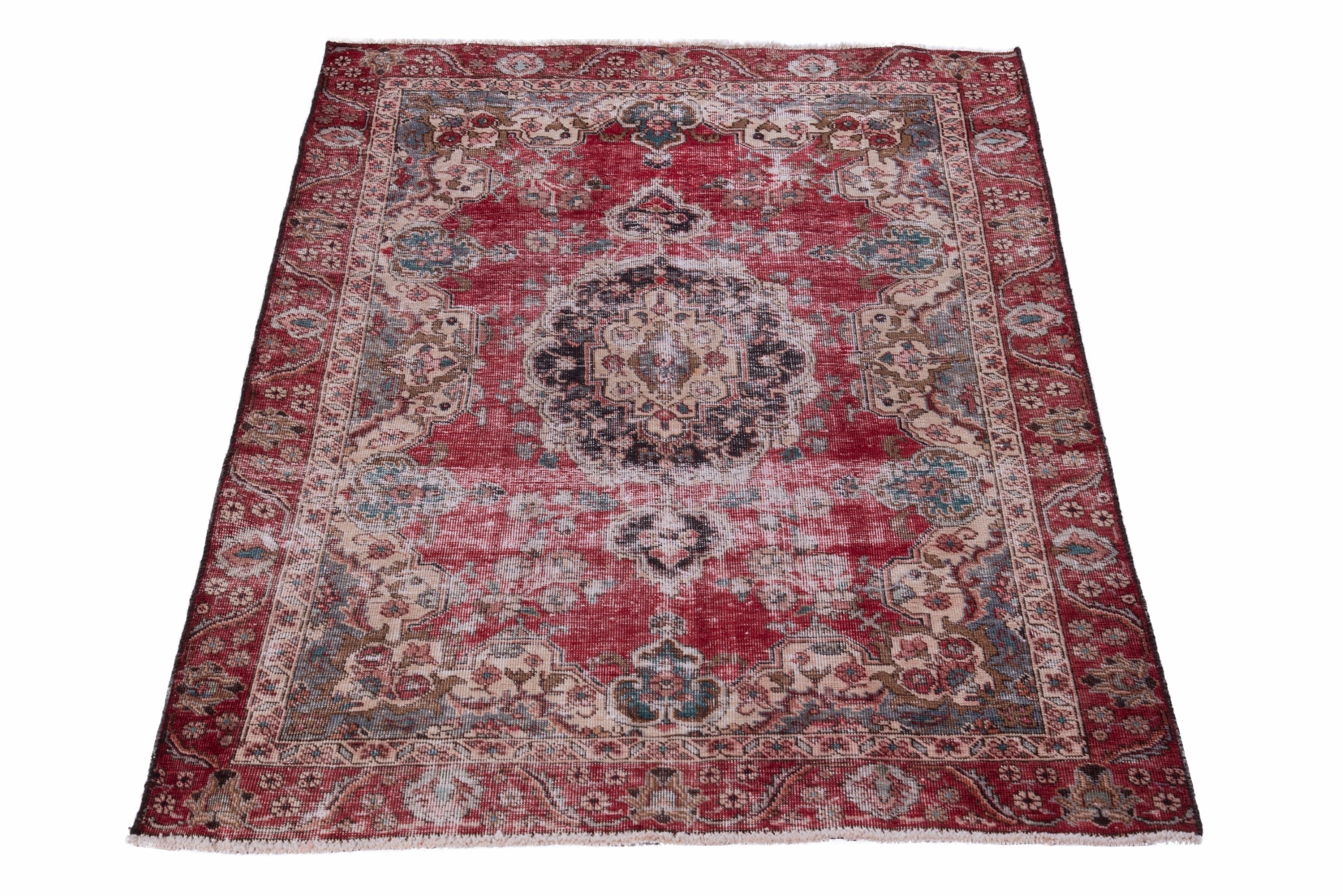 Persian Tabriz accent rug in faded red and greige, view 2 of 17