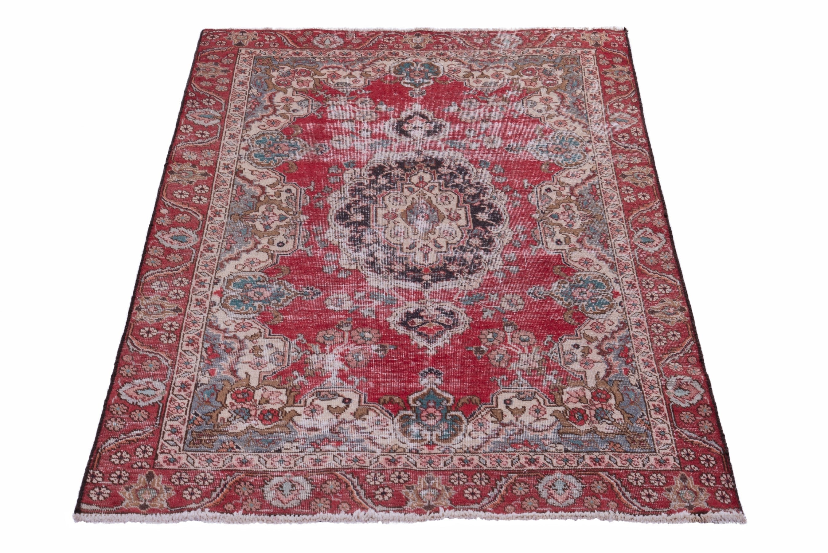 Persian Tabriz accent rug in faded red and greige, view 3 of 17