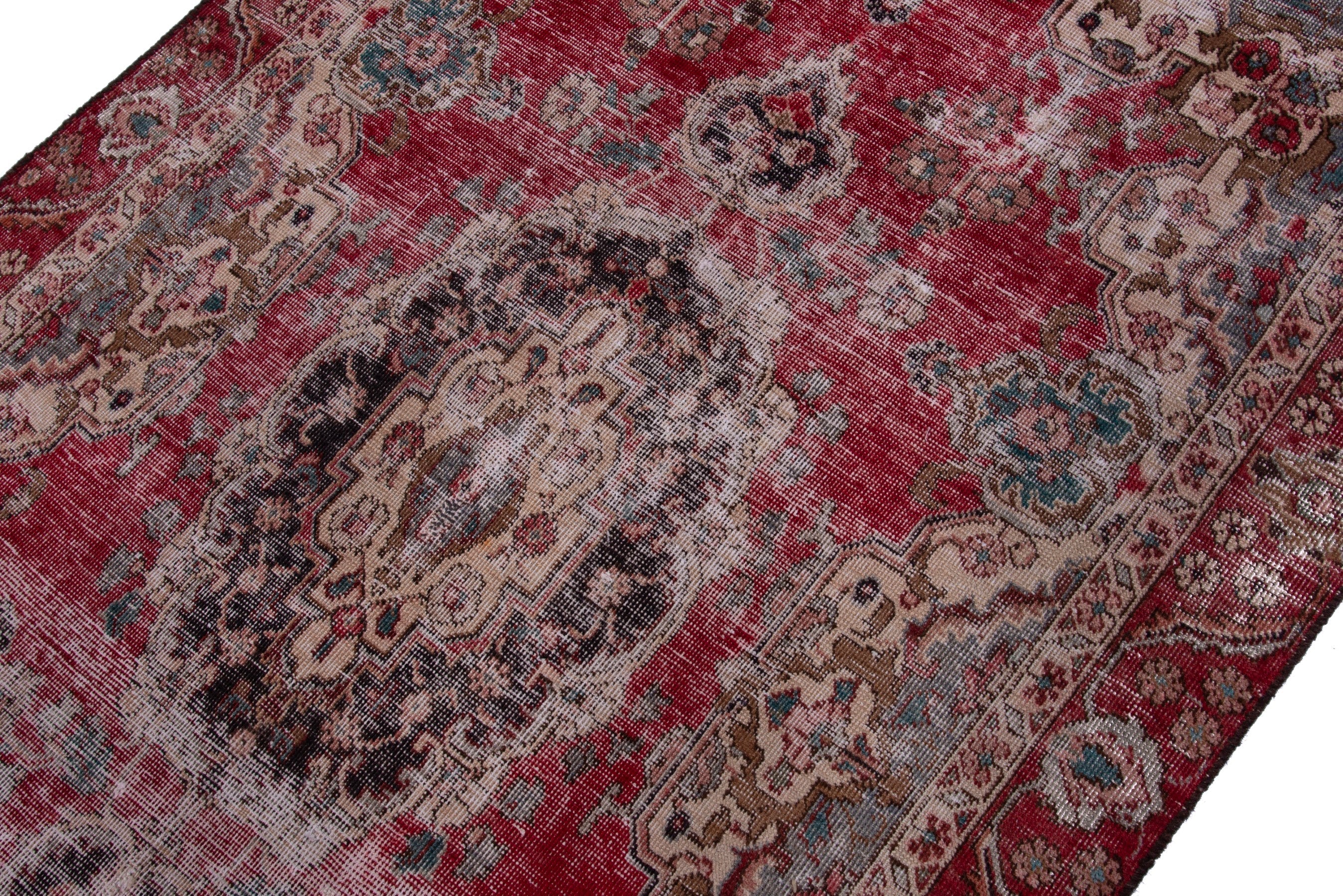 Persian Tabriz accent rug in faded red and greige, view 6 of 17