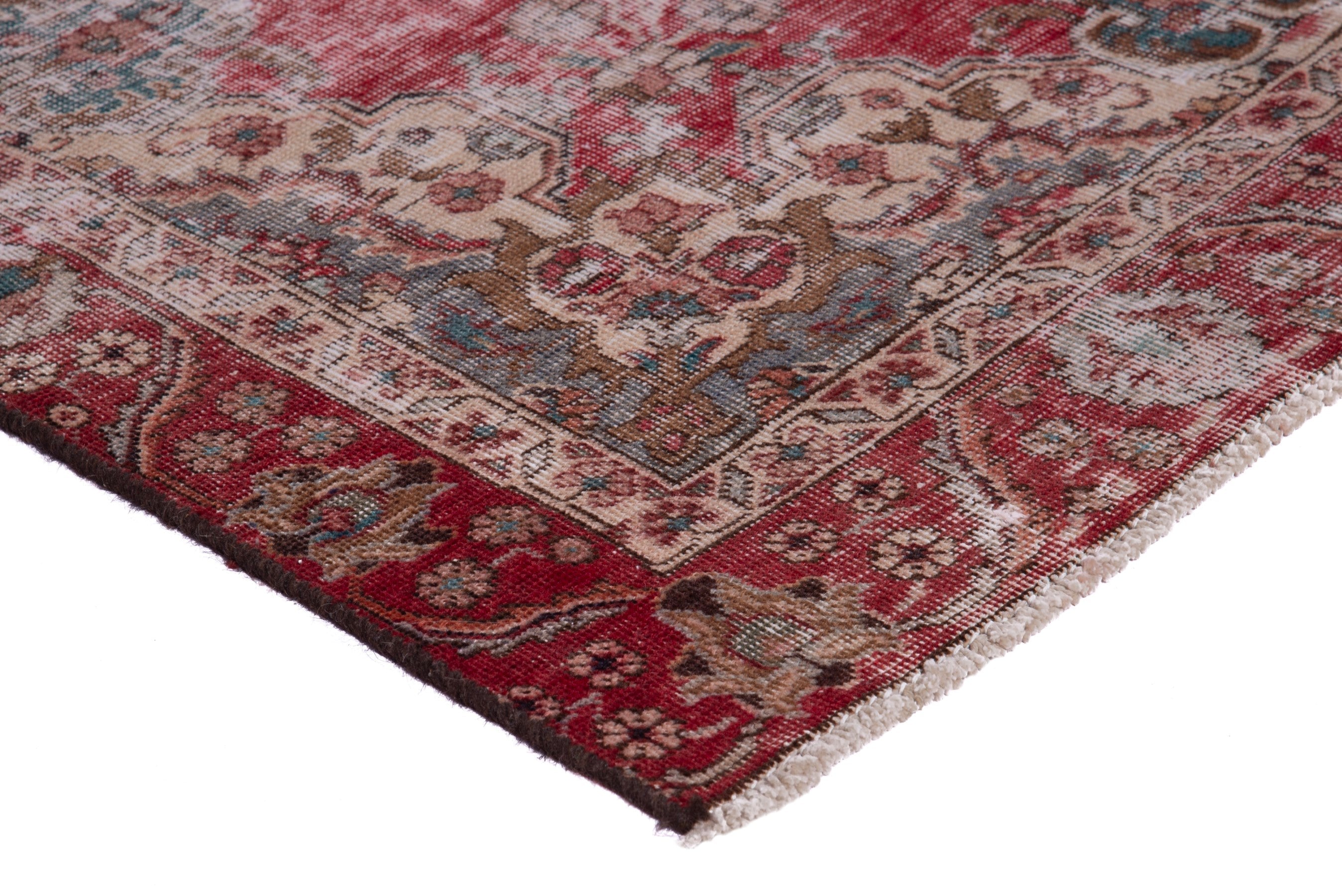 Persian Tabriz accent rug in faded red and greige, view 4 of 17