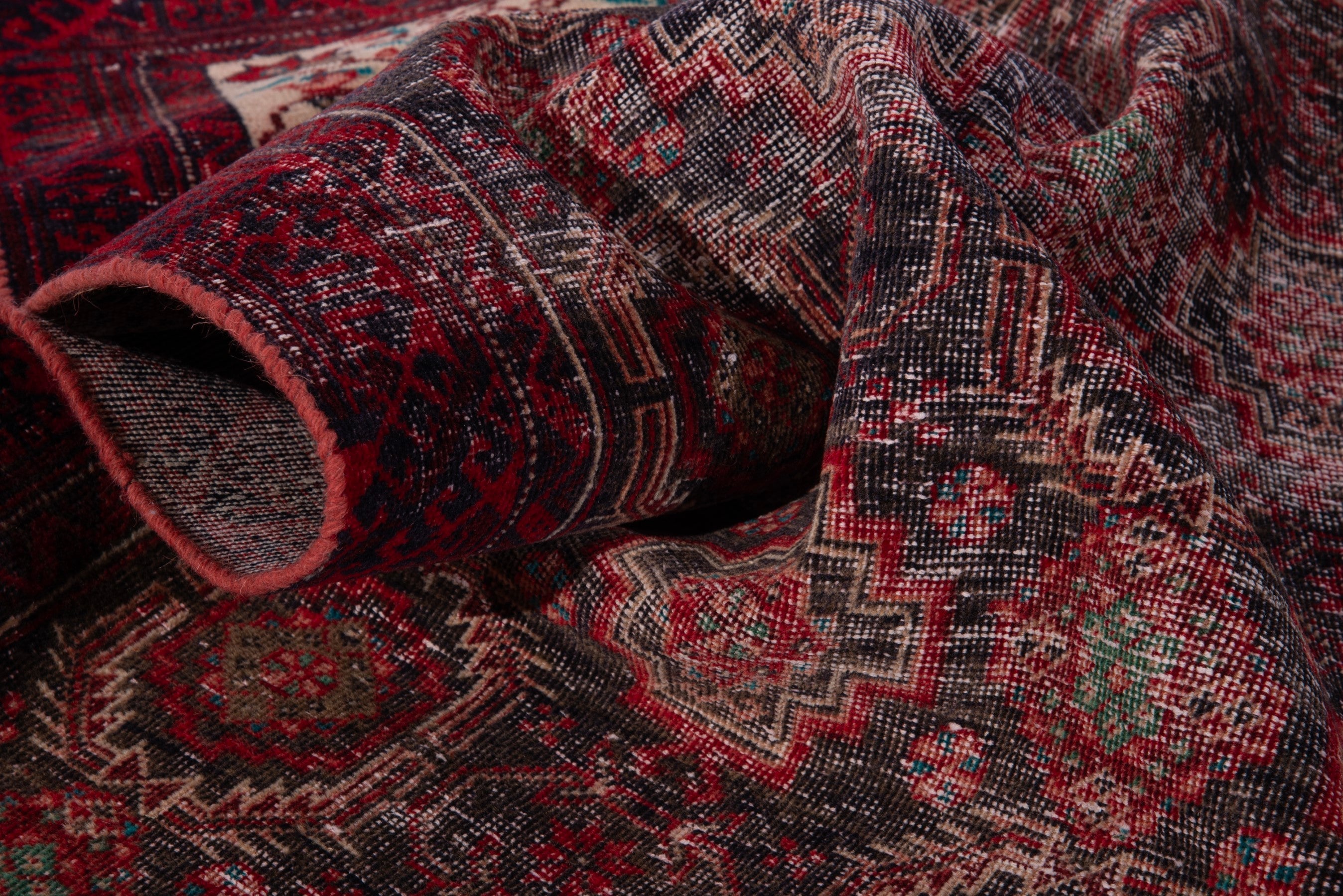 Persian Baluch accent rug in dark brown and deep red, view 13 of 16
