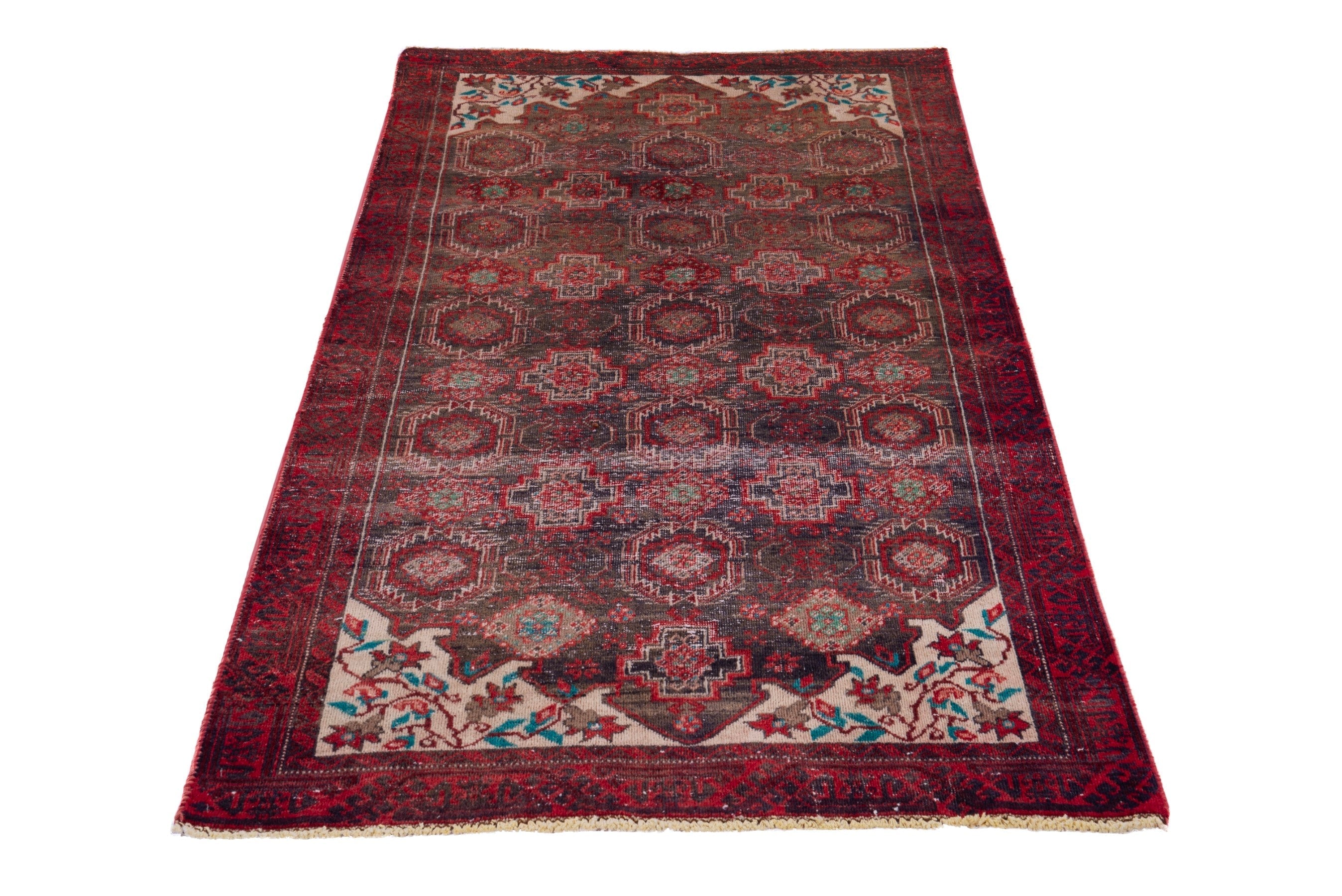 Persian Baluch accent rug in dark brown and deep red, view 3 of 16