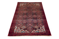 Persian Baluch accent rug in dark brown and deep red, view 4 of 17