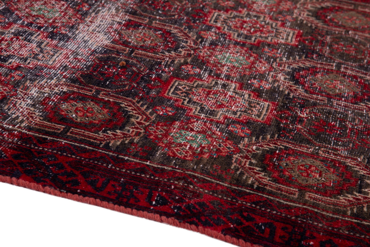 Persian Baluch accent rug in dark brown and deep red, view 10 of 17