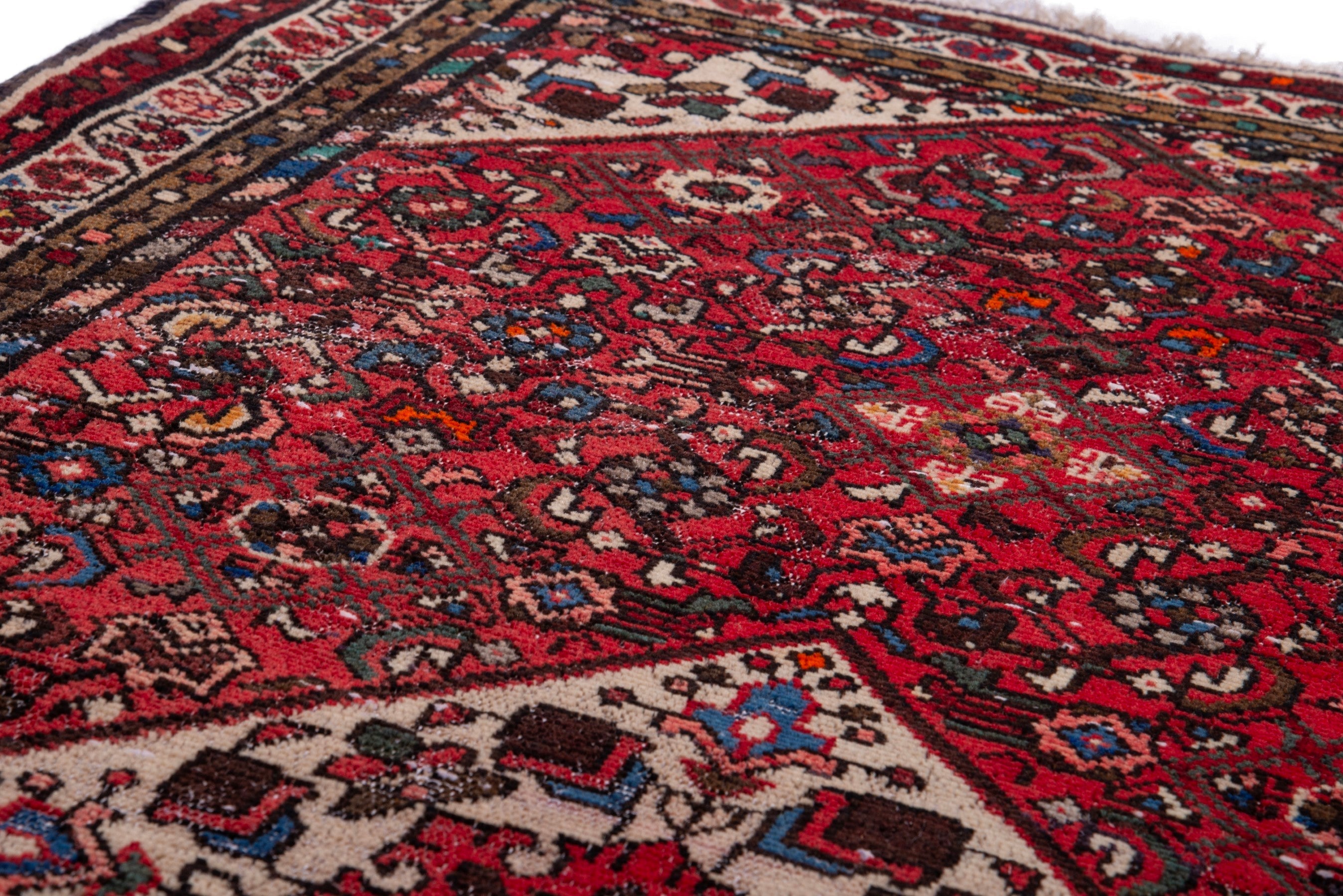 Persian Hamedan runner rug in deep red and muted pink, view 13 of 17
