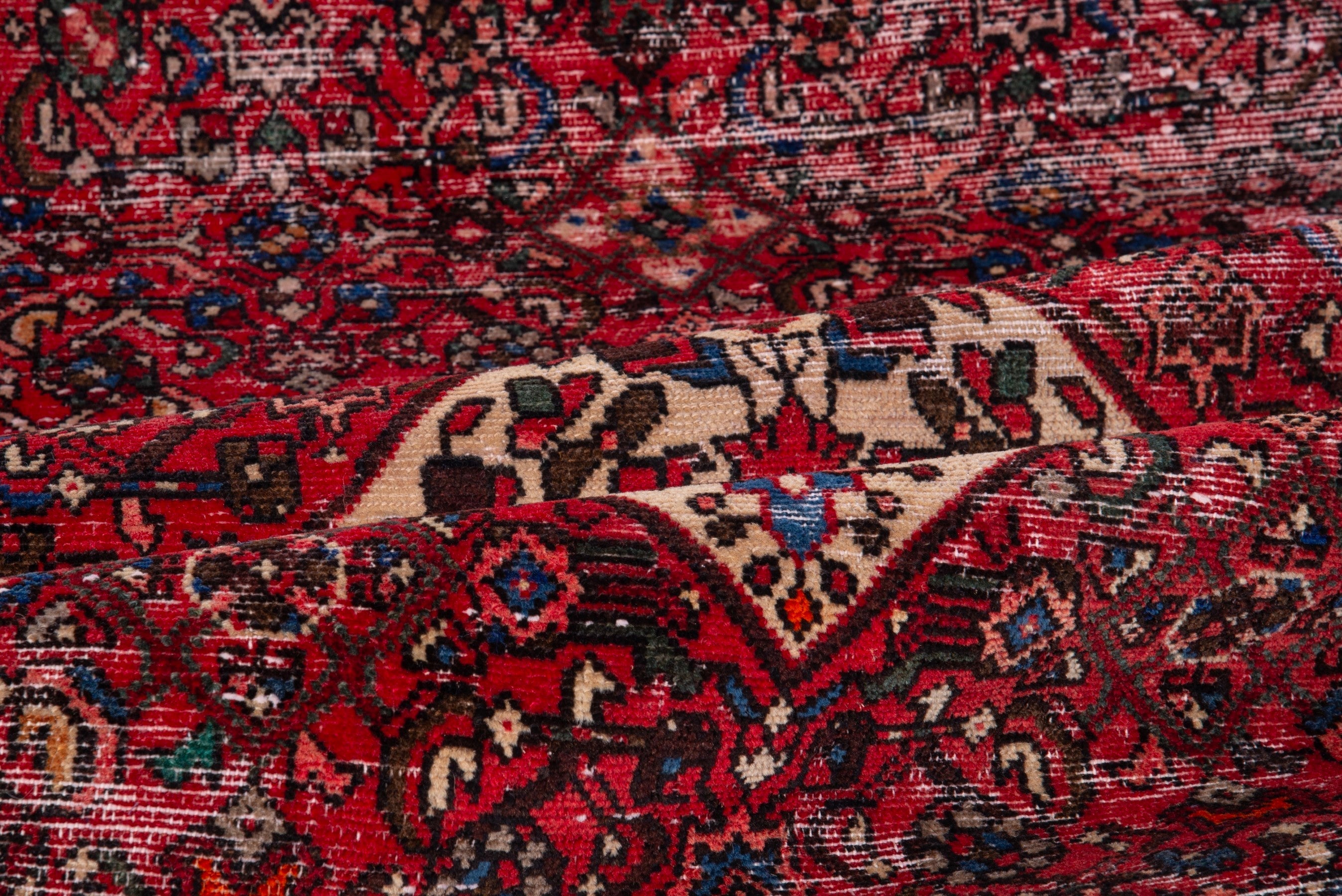 Persian Hamedan runner rug in deep red and muted pink, view 14 of 17