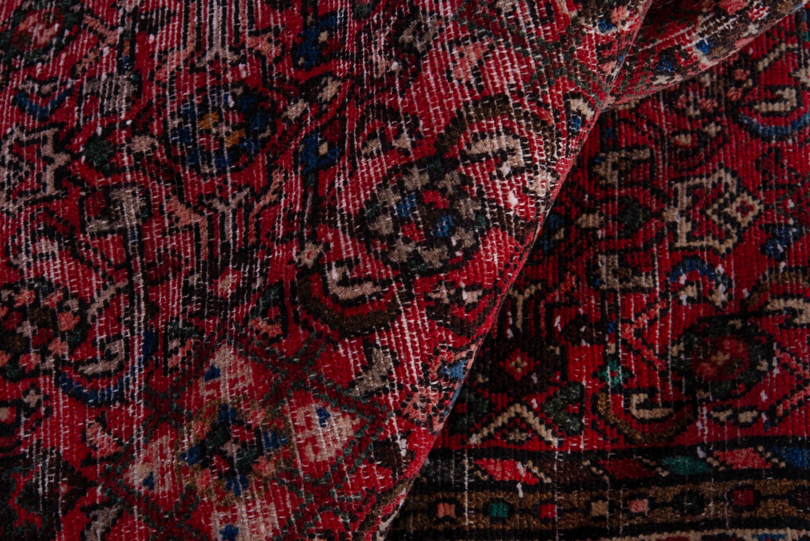 Persian Hamedan runner rug in deep red and muted pink, view 15 of 17