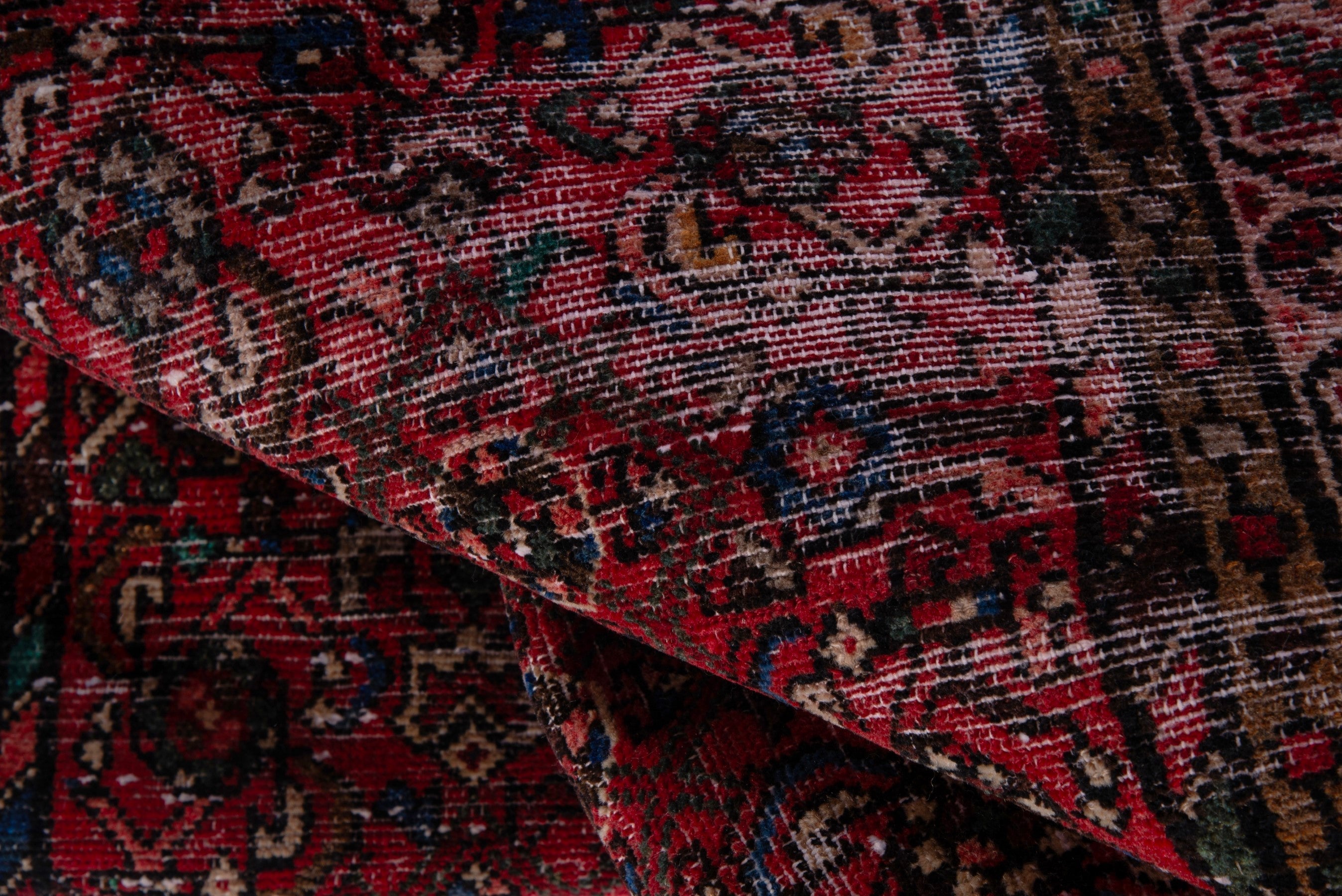 Persian Hamedan runner rug in deep red and muted pink, view 16 of 17