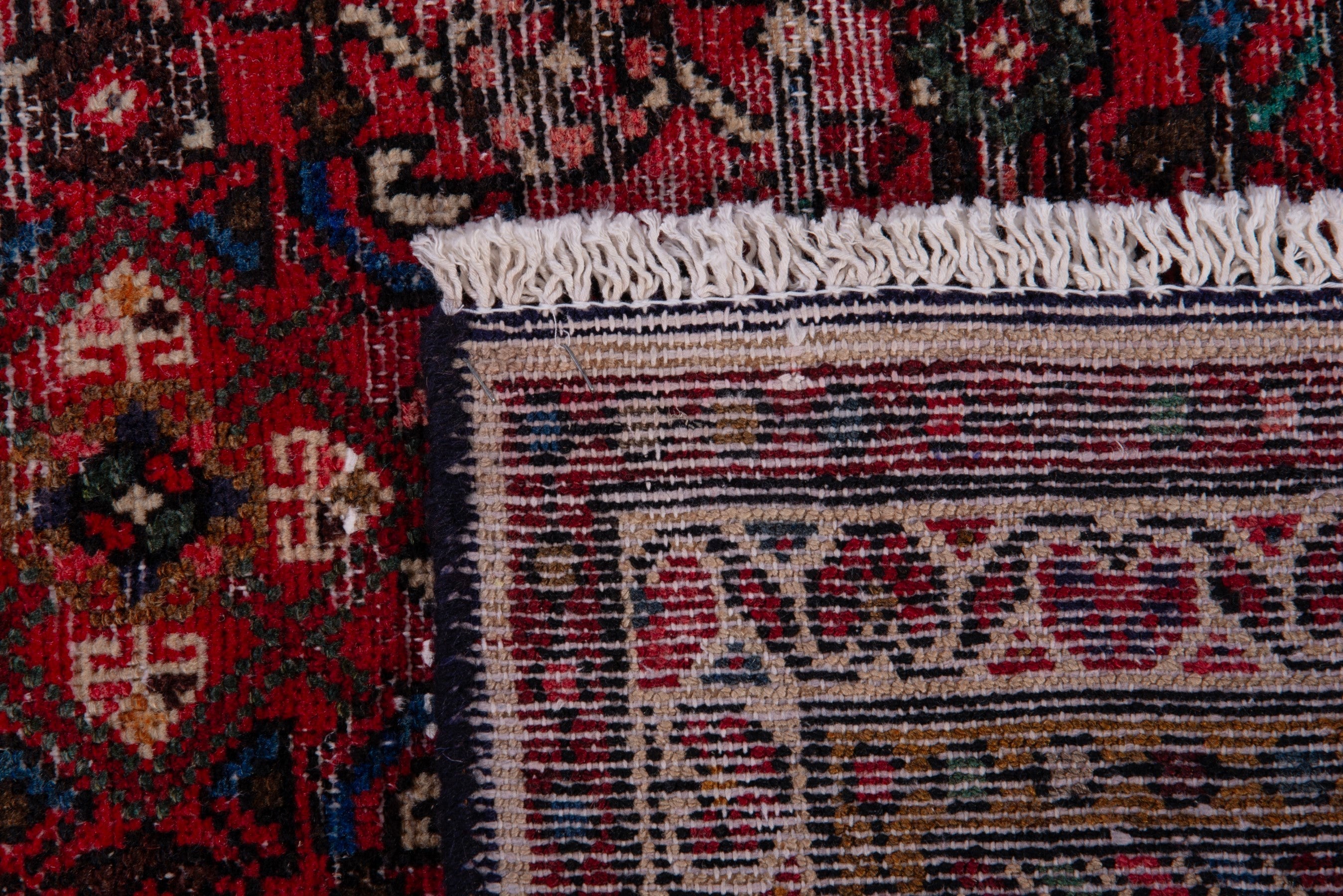 Persian Hamedan runner rug in deep red and muted pink, view 17 of 17