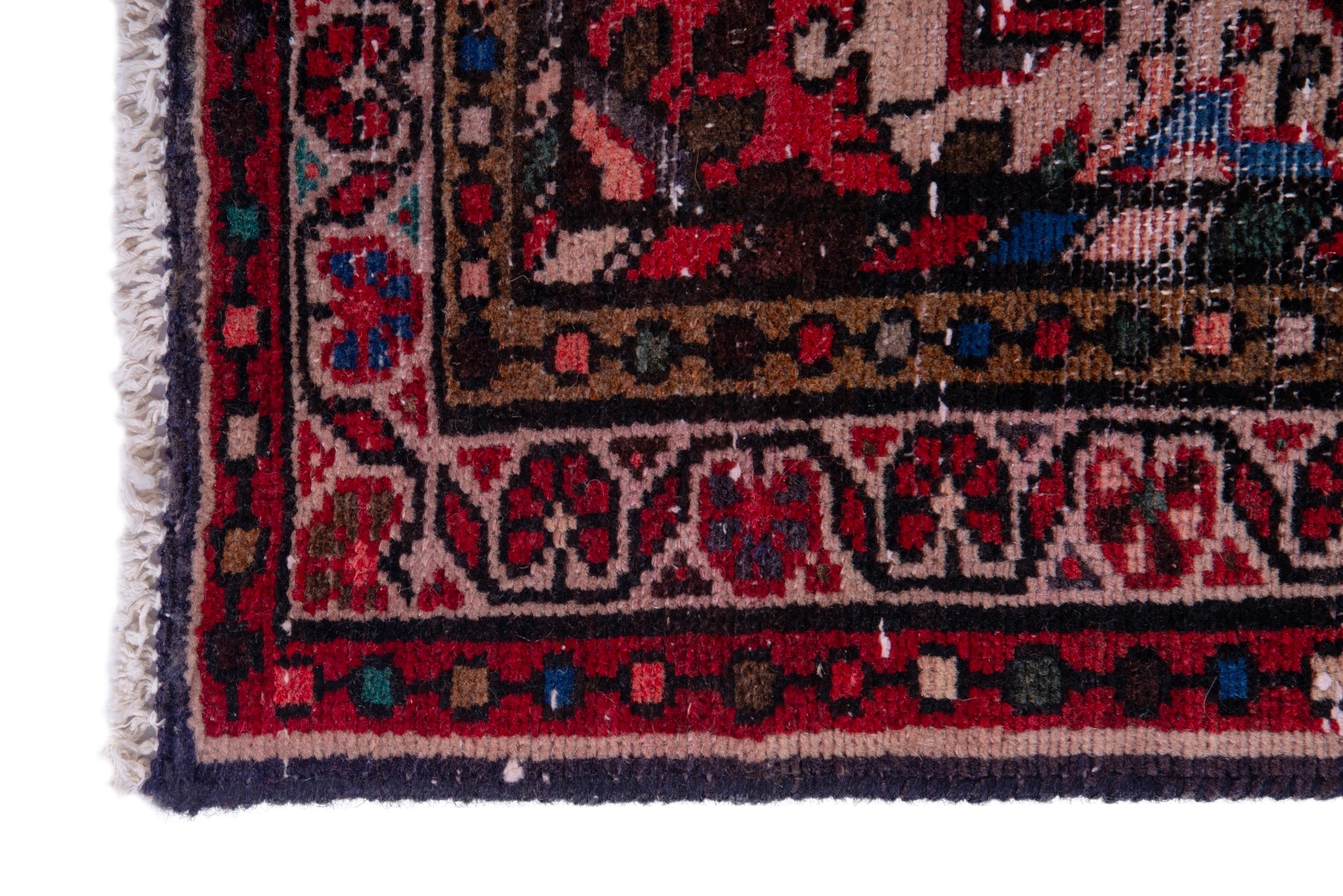 Persian Hamedan runner rug in deep red and muted pink, view 5 of 17