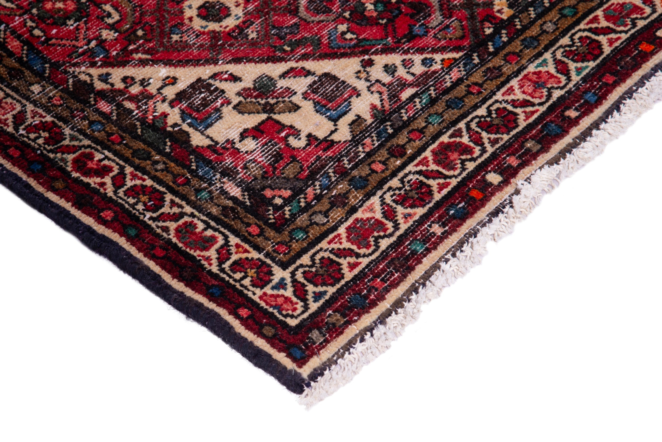Persian Hamedan runner rug in deep red and muted pink, view 4 of 17