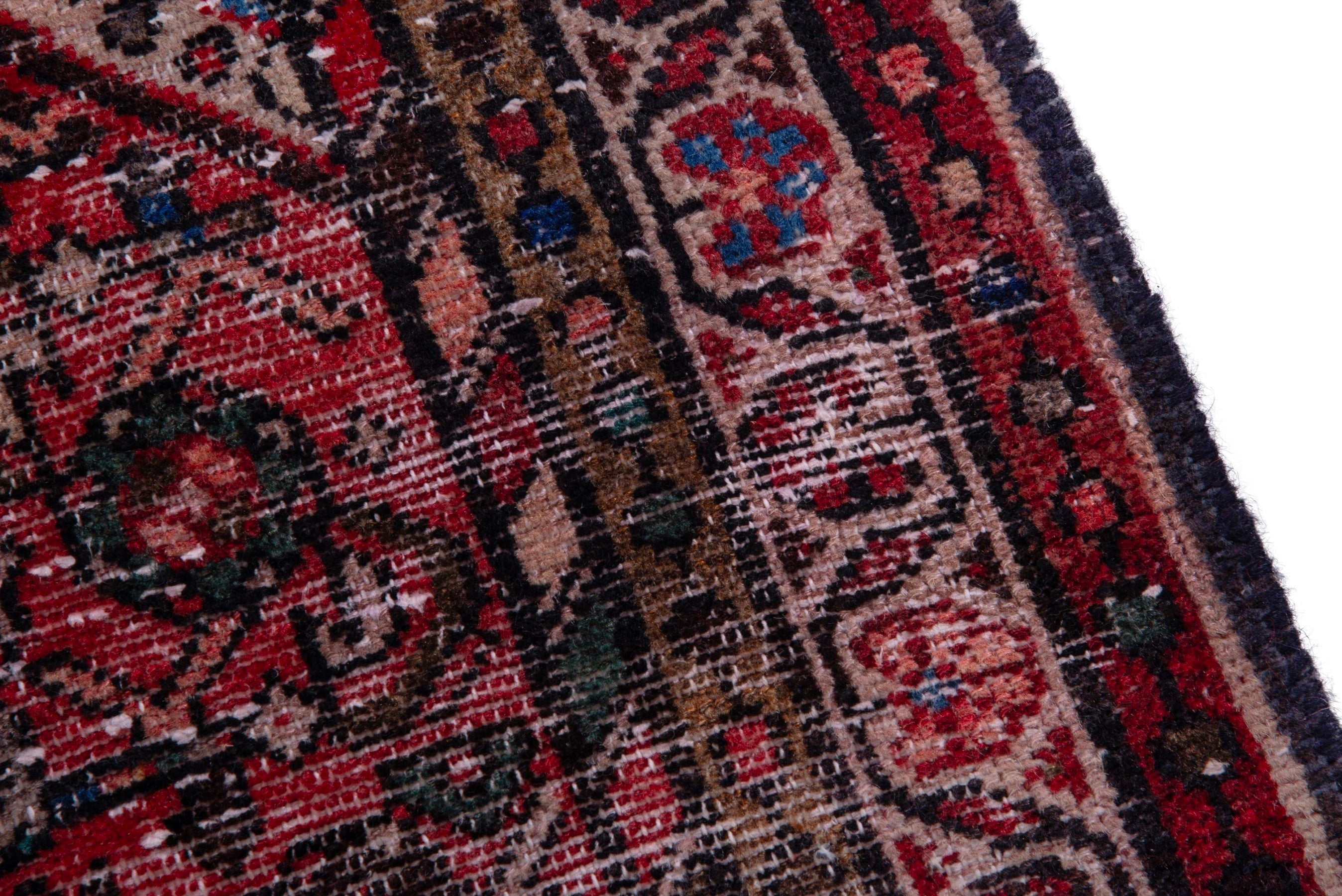 Persian Hamedan runner rug in deep red and muted pink, view 7 of 17