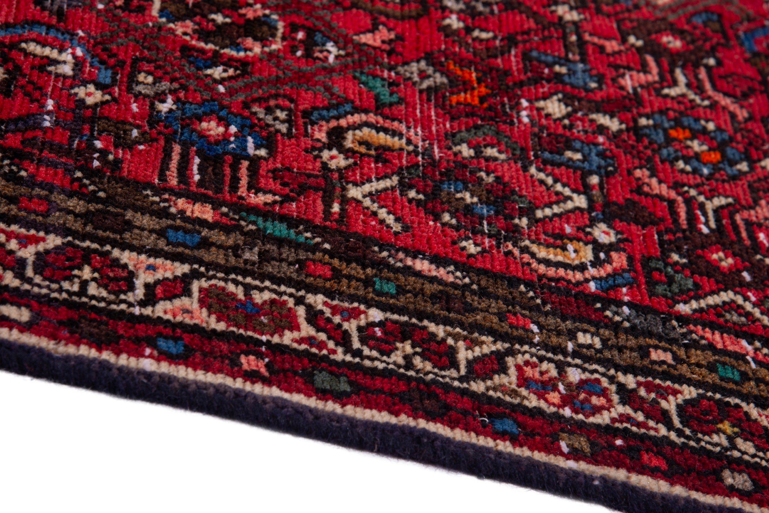 Persian Hamedan runner rug in deep red and muted pink, view 8 of 17