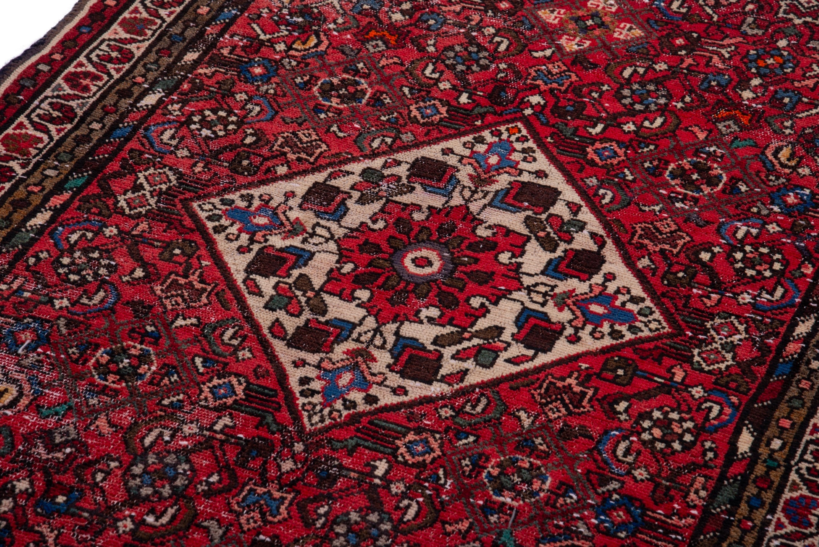 Persian Hamedan runner rug in deep red and muted pink, view 9 of 17