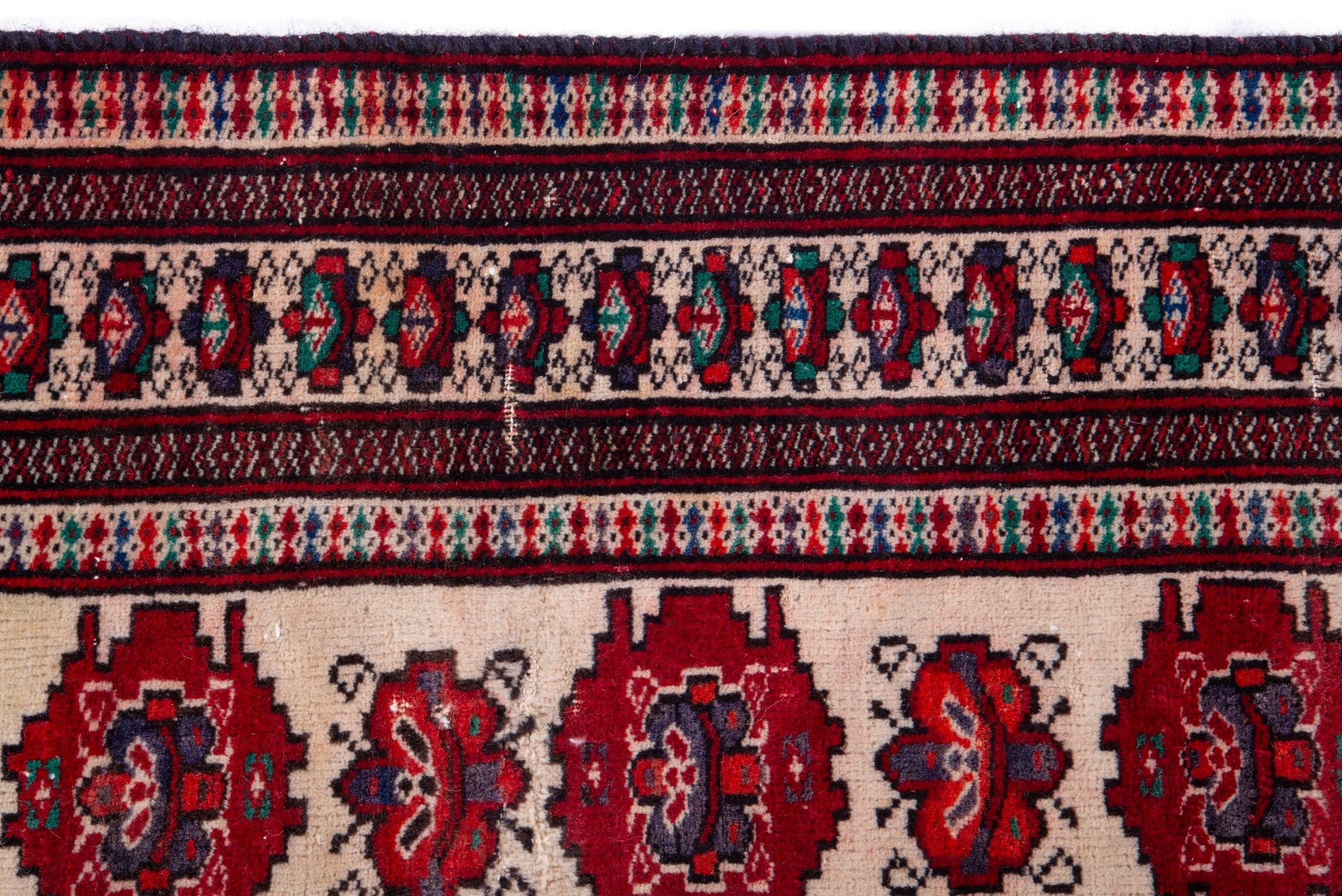 Persian Torkaman accent rug in cream and deep red, view 10 of 17