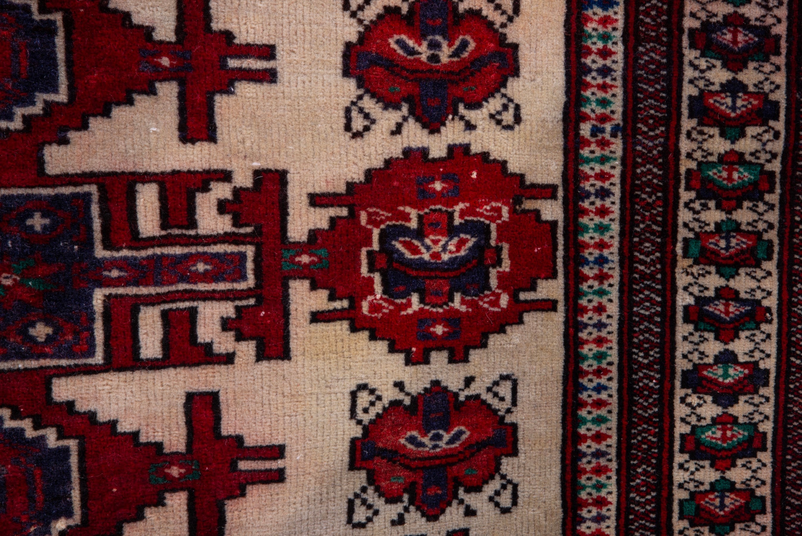 Persian Torkaman accent rug in cream and deep red, view 11 of 17
