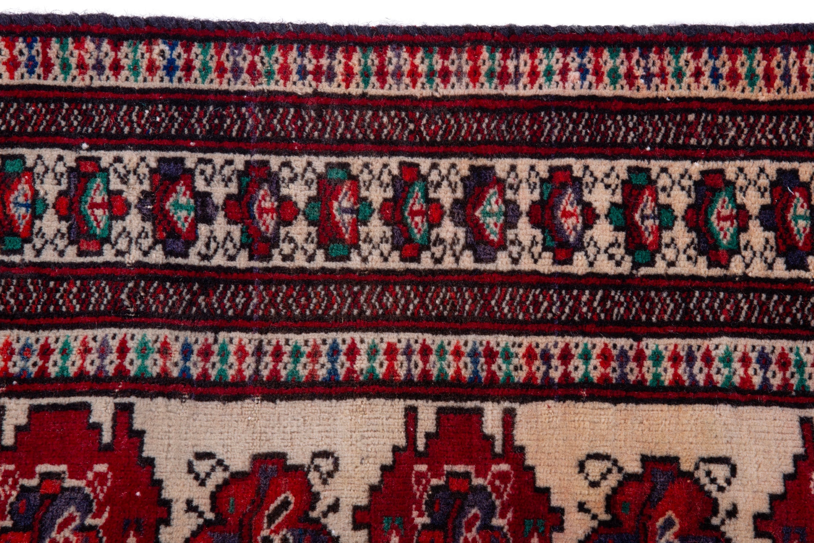 Persian Torkaman accent rug in cream and deep red, view 12 of 17