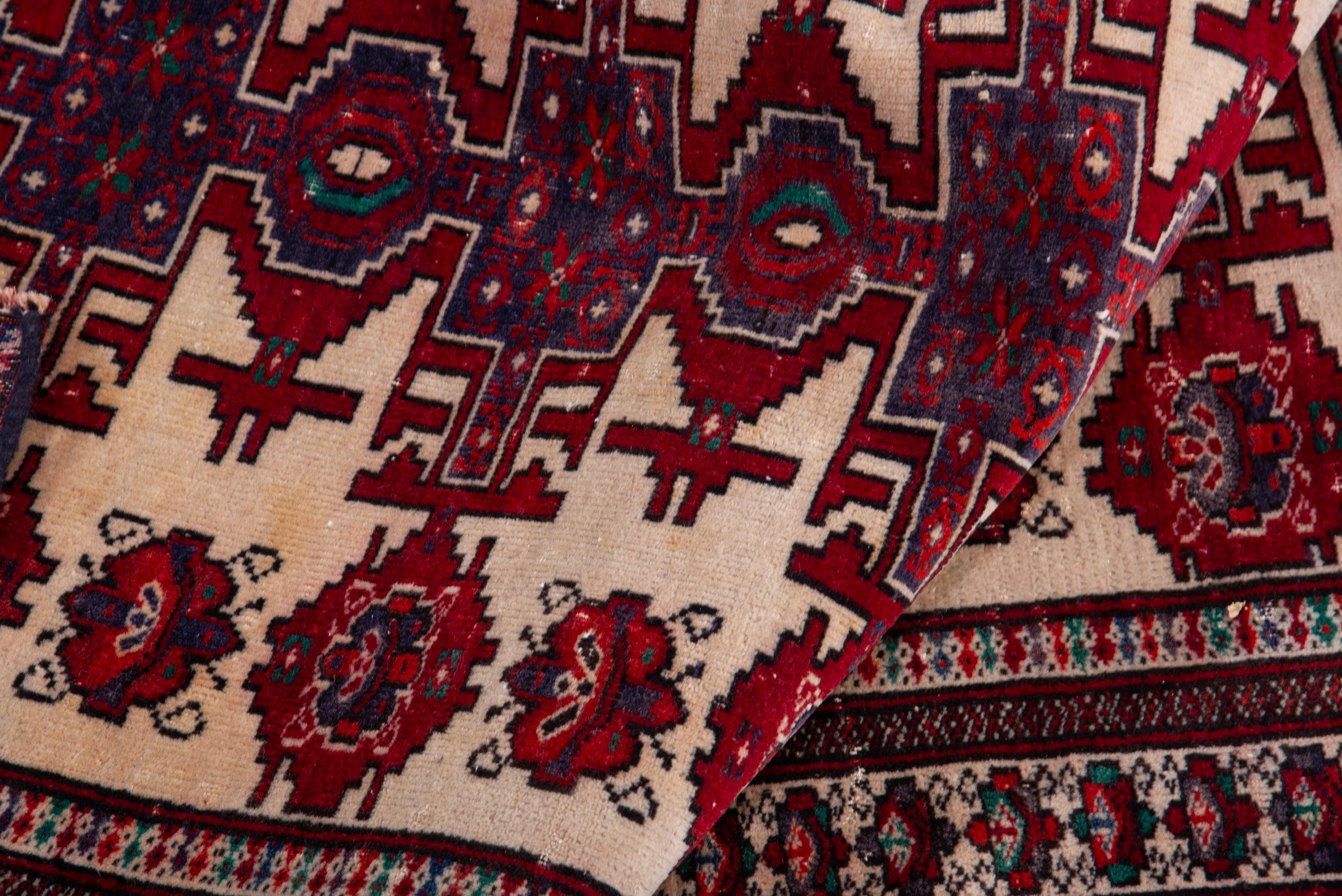 Persian Torkaman accent rug in cream and deep red, view 14 of 17