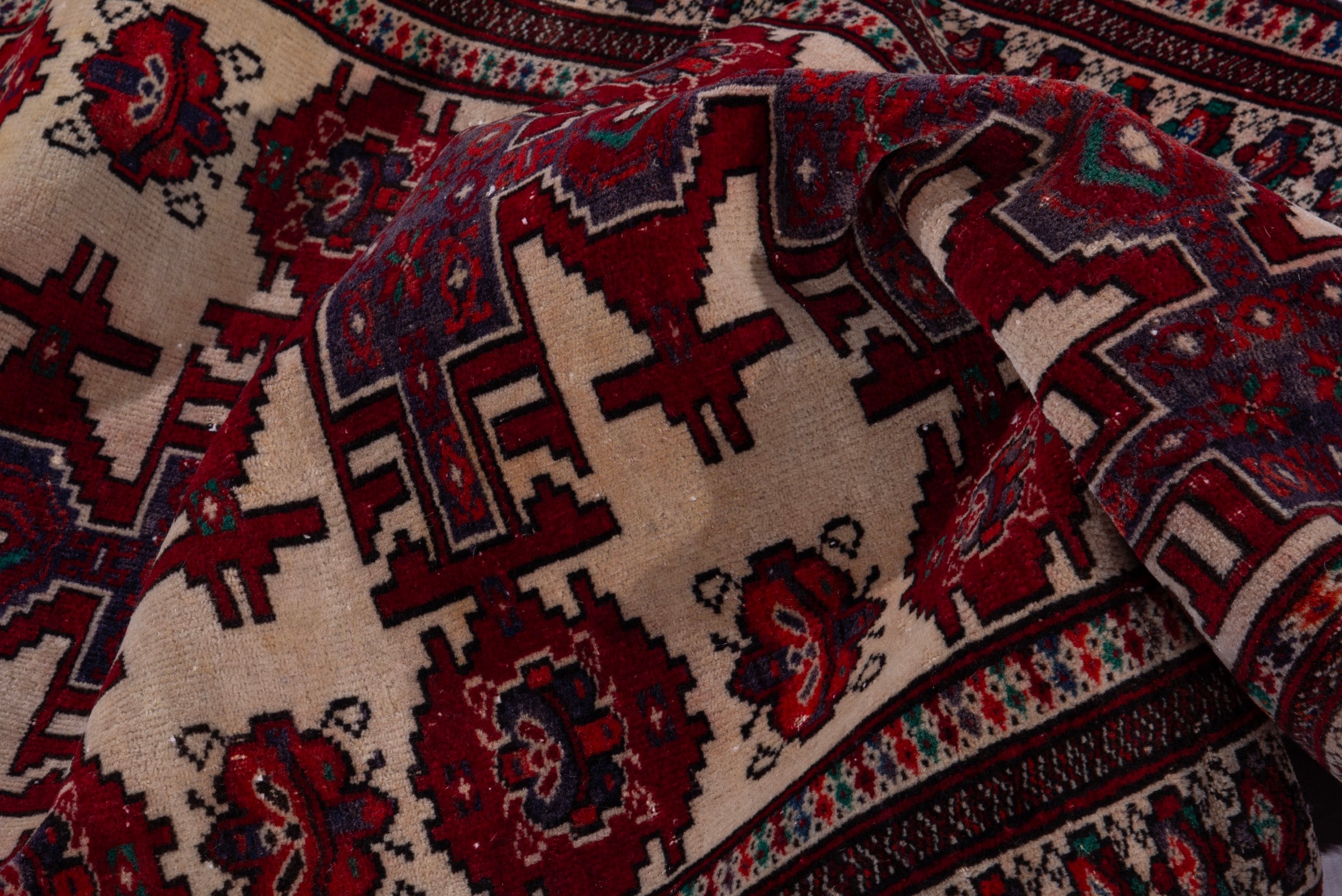 Persian Torkaman accent rug in cream and deep red, view 16 of 17