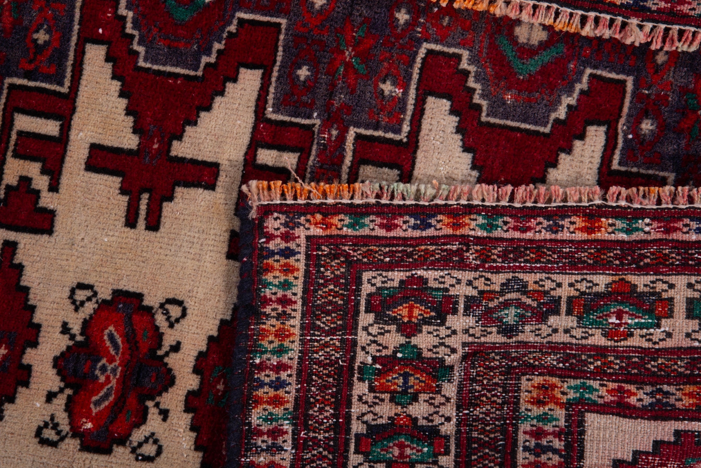 Persian Torkaman accent rug in cream and deep red, view 17 of 17