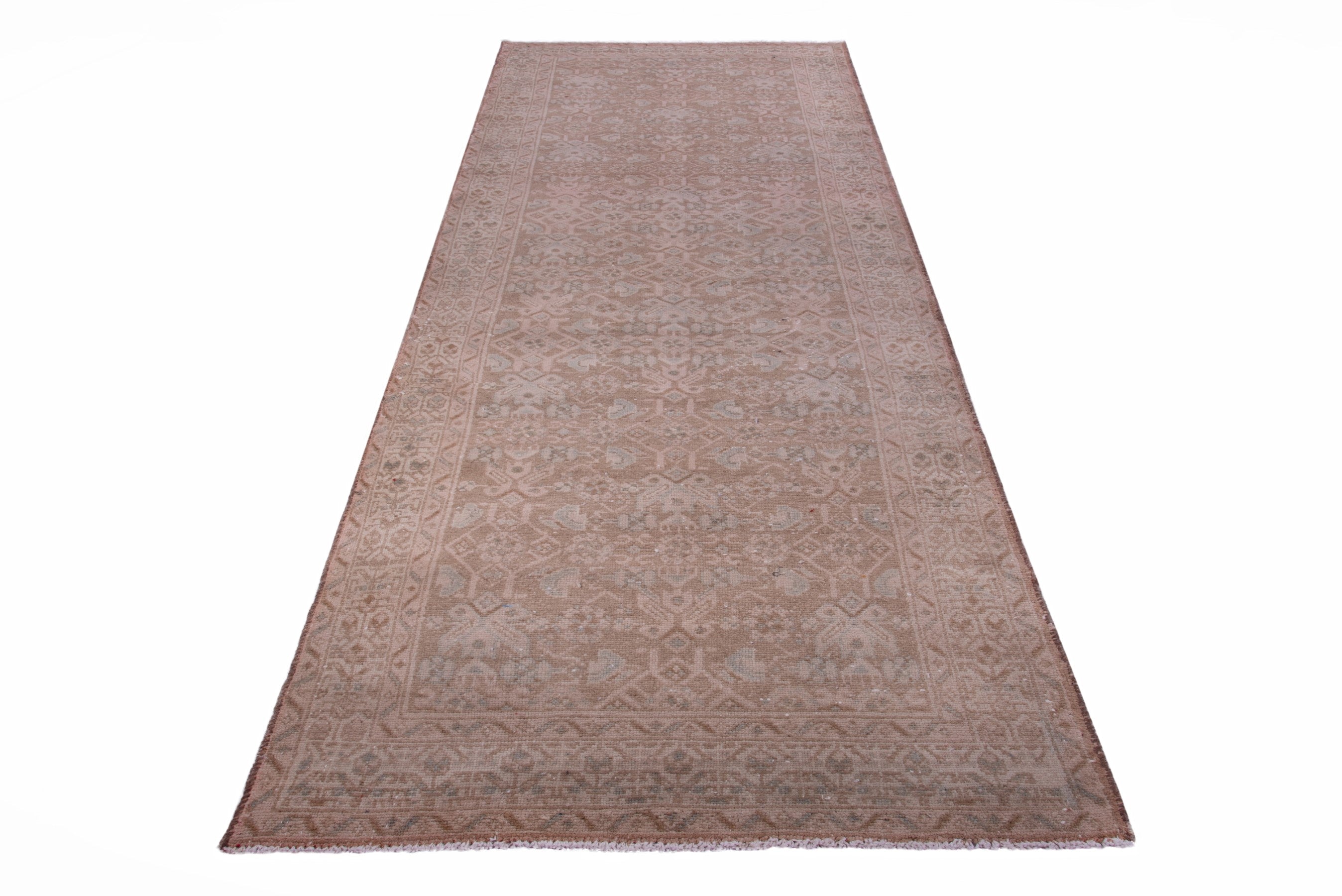 Persian Hamedan runner rug in taupe and dusty rose, view 2 of 17