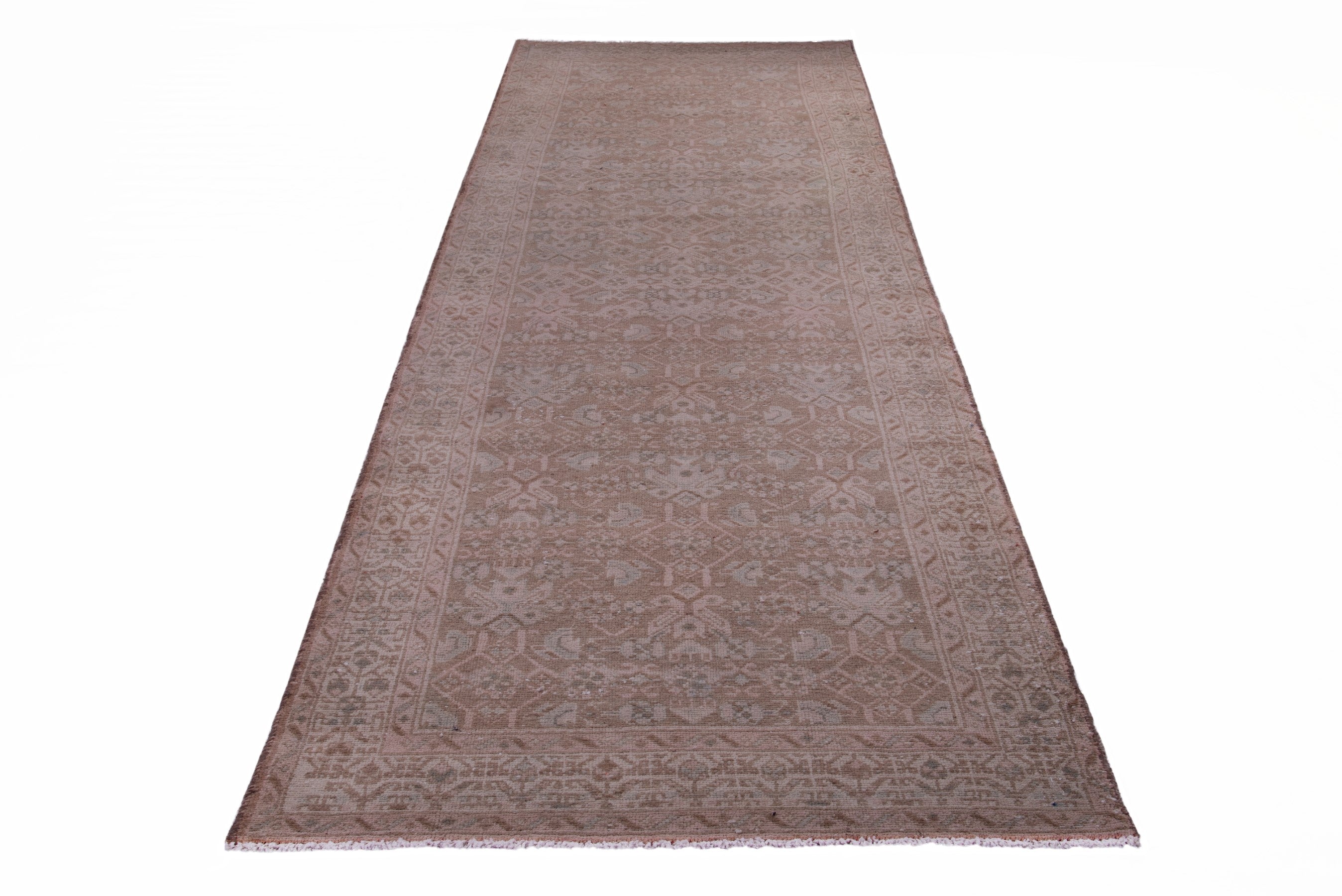 Persian Hamedan runner rug in taupe and dusty rose, view 3 of 17