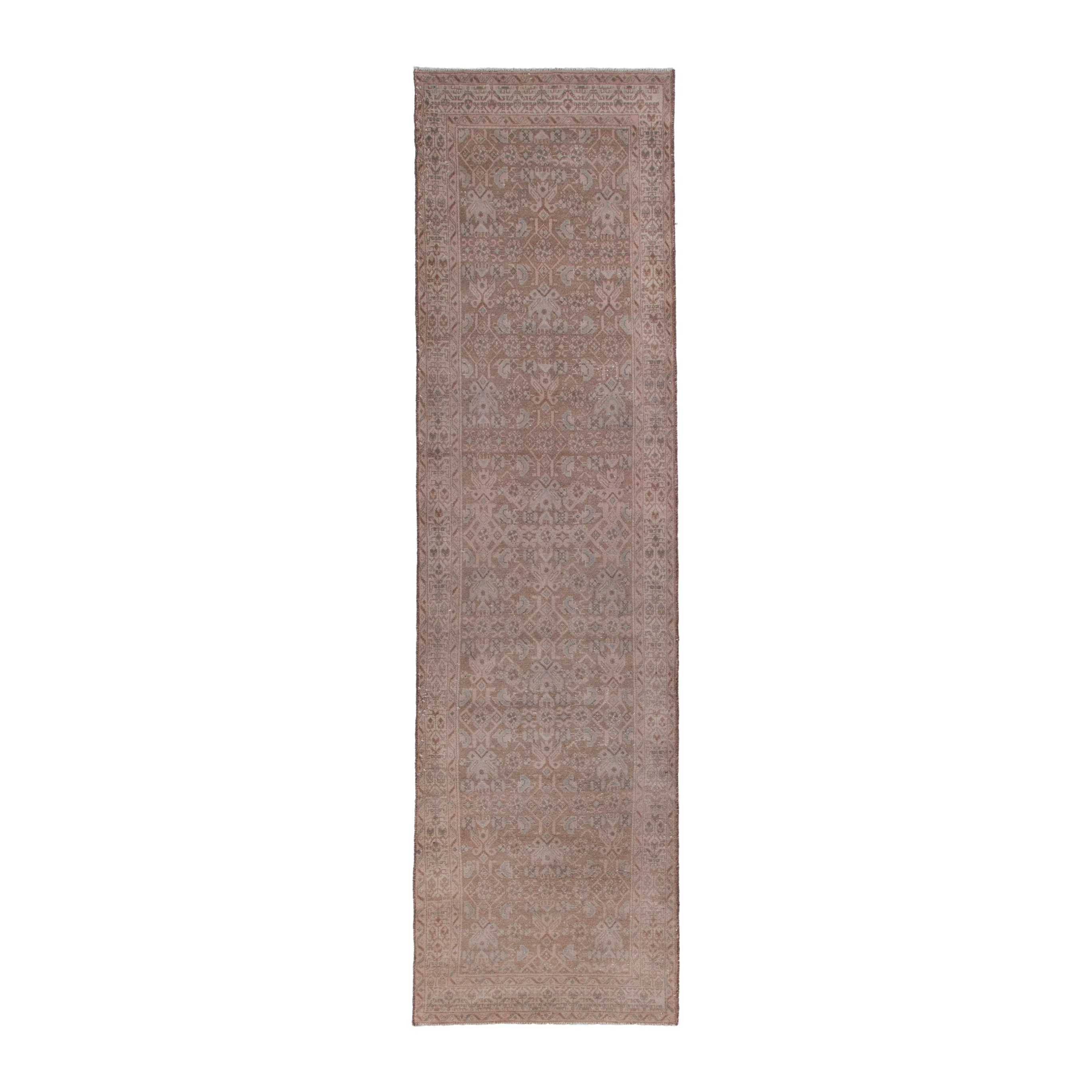 Persian Hamedan runner rug in taupe and dusty rose, 3'5" x 13'3"