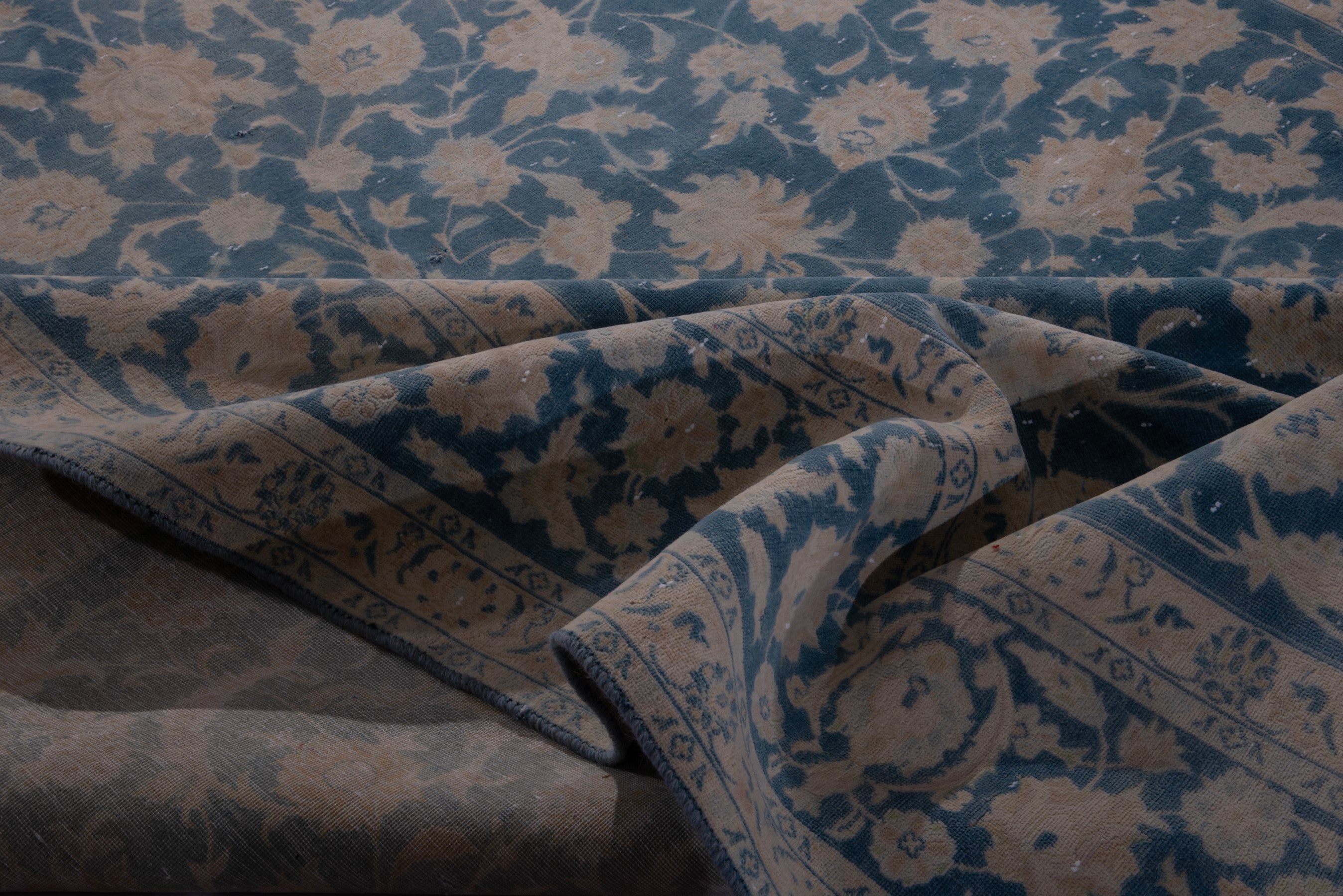 Persian Kashan oversized rug in navy and greige, view 14 of 19